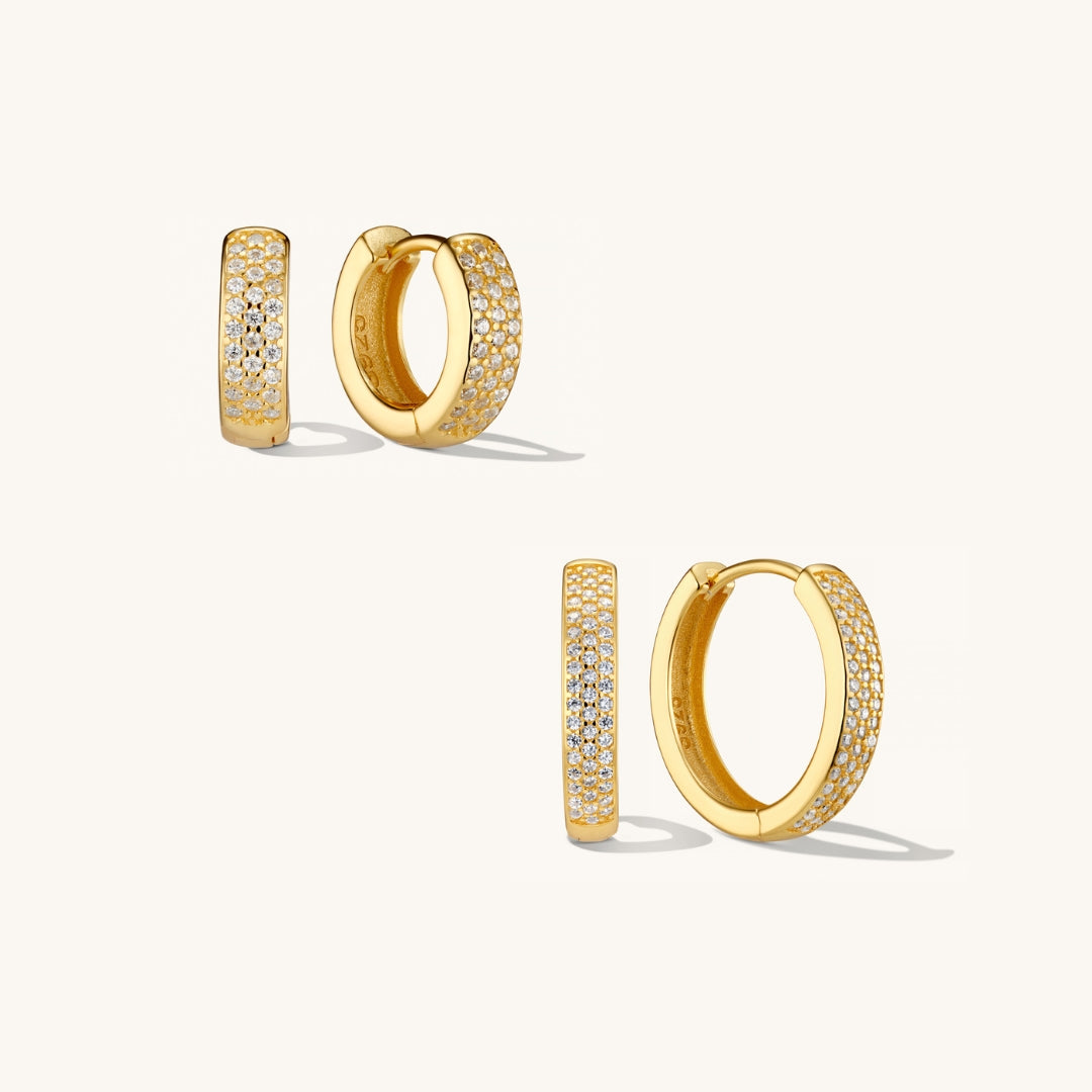 Gold Small & Medium Bold Pave Hoops Stacking Set - Elegant Layered Hoop Earrings for Women, Perfect for Everyday Wear, Parties & Special Occasions