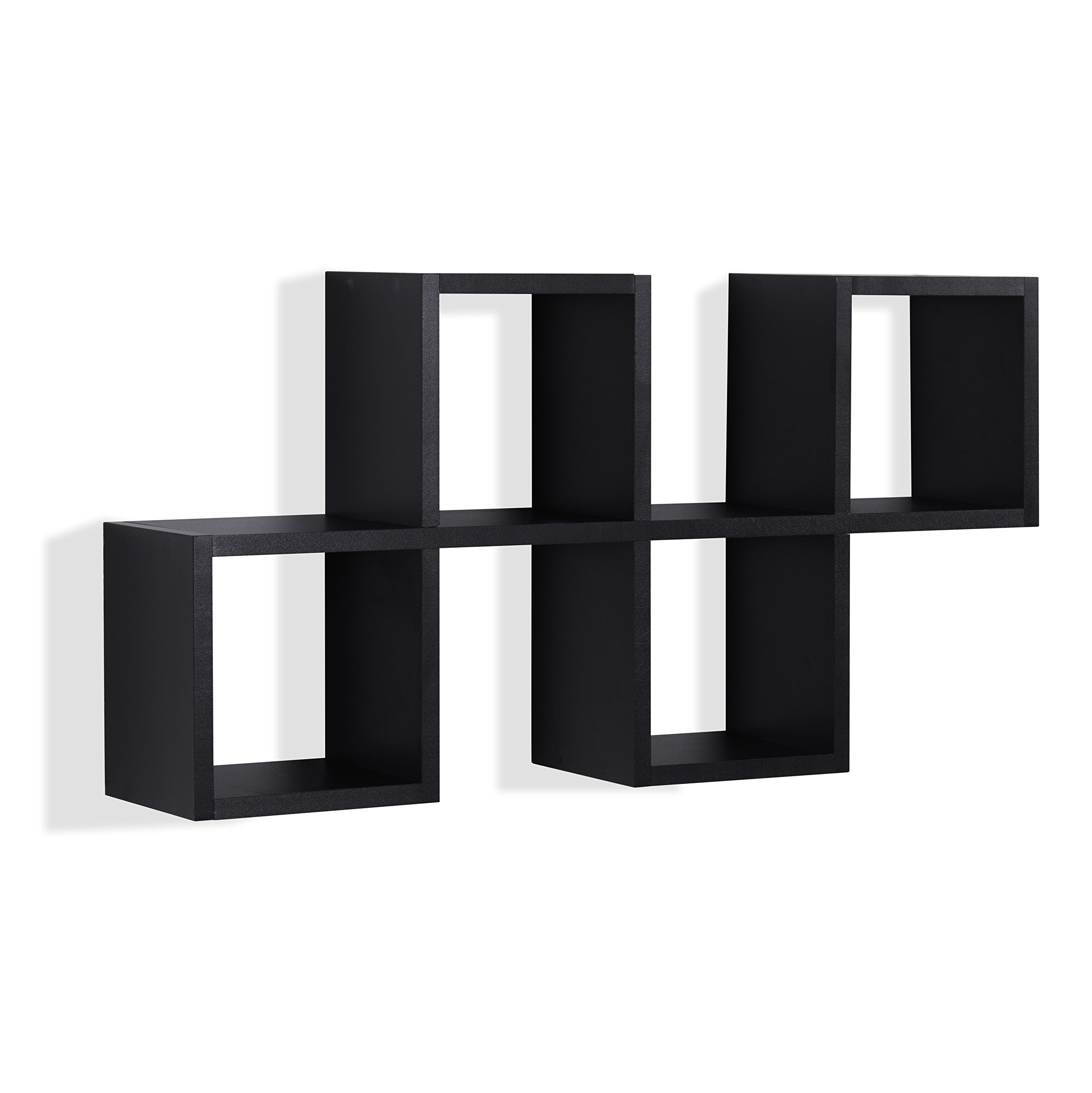 Danya B. Cubby Chessboard Wall Shelf - Horizontal or Vertical Mount, Black Wooden Organizer for Living Room, Bedroom & Office Storage
