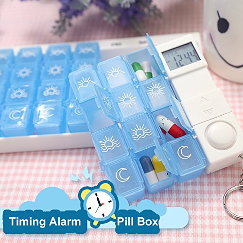 Cisixin Weekly Pill Organizer - 7 Day Digital Pill Box with 28 Compartments & 4 Alarm Timers | Perfect for Medication Management, Travel, and Daily Health Routine