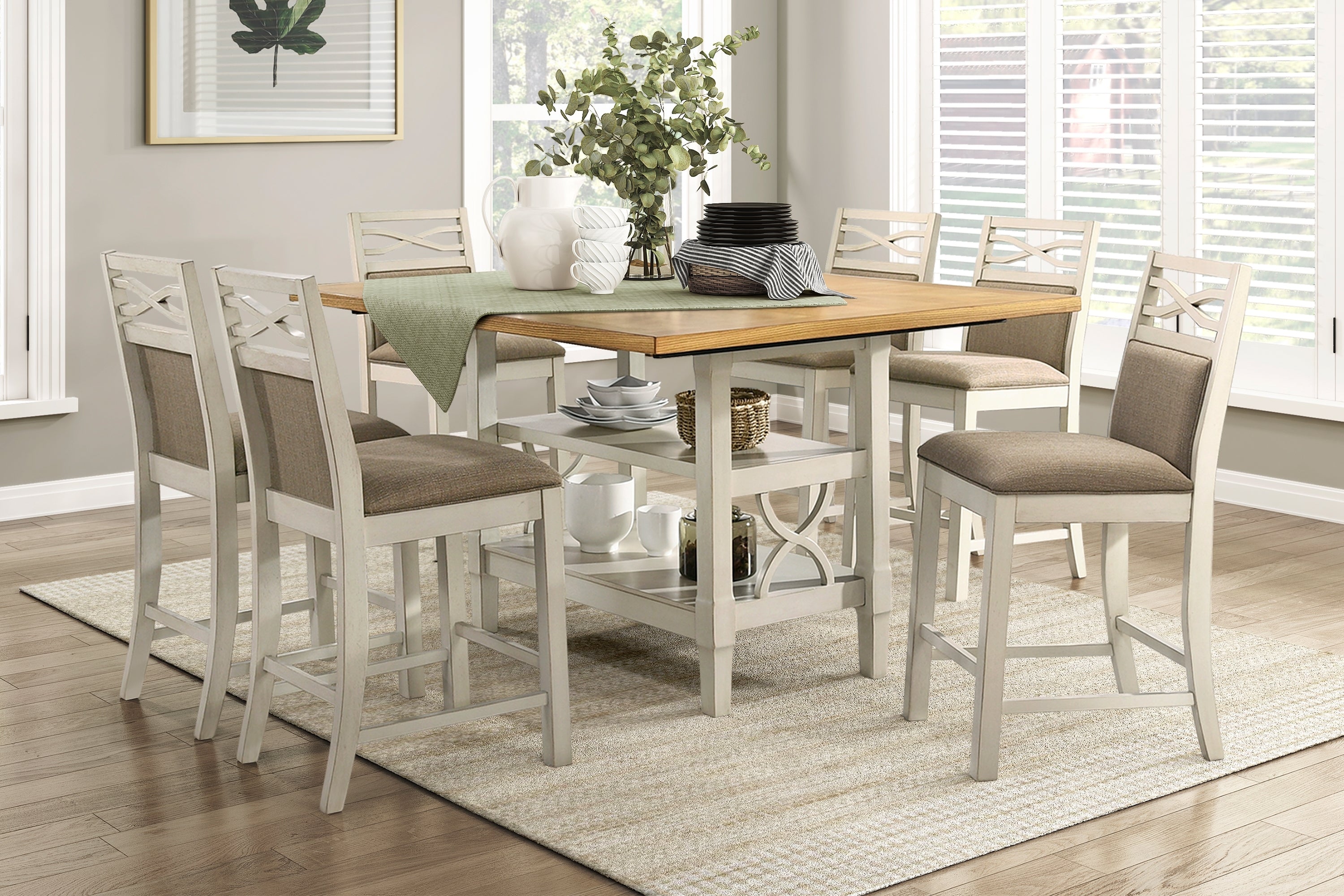 2-Piece Counter Height Chairs Set - Gray Fabric Upholstered Wooden Bar Stools with Back Support, Country Style Kitchen Dining Furniture for Breakfast Nook, Bar Counter & Small Space Decor