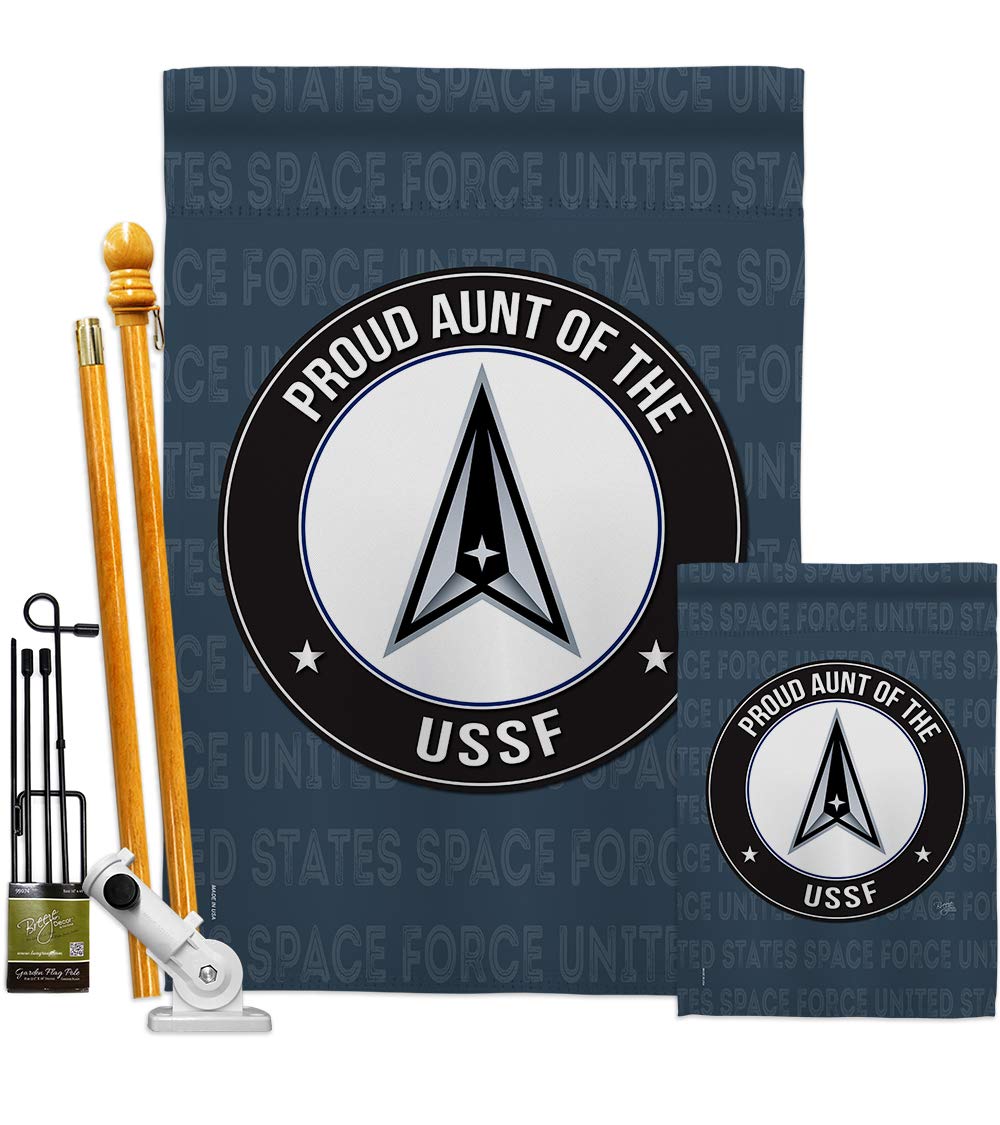 USSF Proud Aunt Garden Flag Kit - Double-Sided 28x40 Inch Military Decor, Made in USA | Patriotic Yard Banner for Armed Forces Supporters, Home & Outdoor Decoration