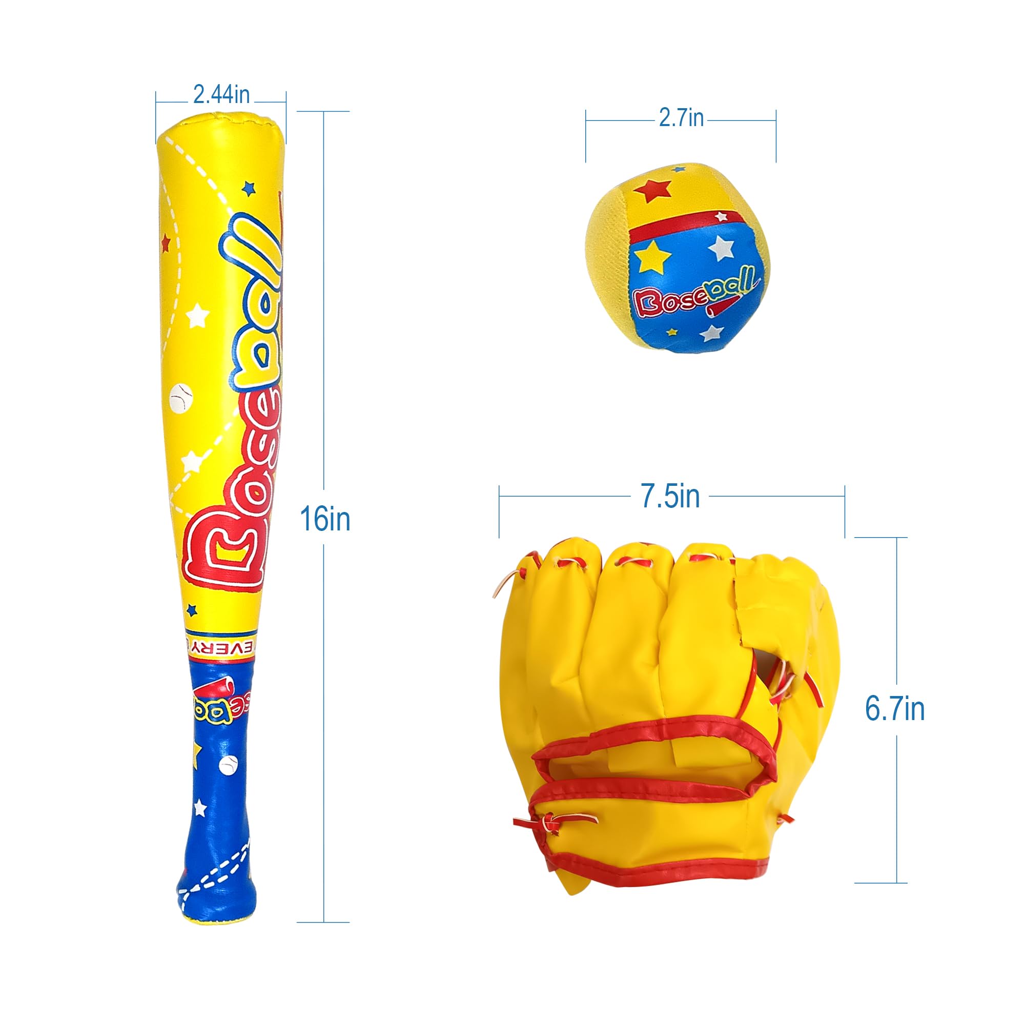2 Pack Soft Foam Baseball Bat and Ball Set for Toddlers - Kids Baseball Toy with 2 Plastic Bats, 4 Foam Balls, 2 Gloves & Carry Backpack | Indoor/Outdoor Play, Birthday Gifts for Boys & Girls