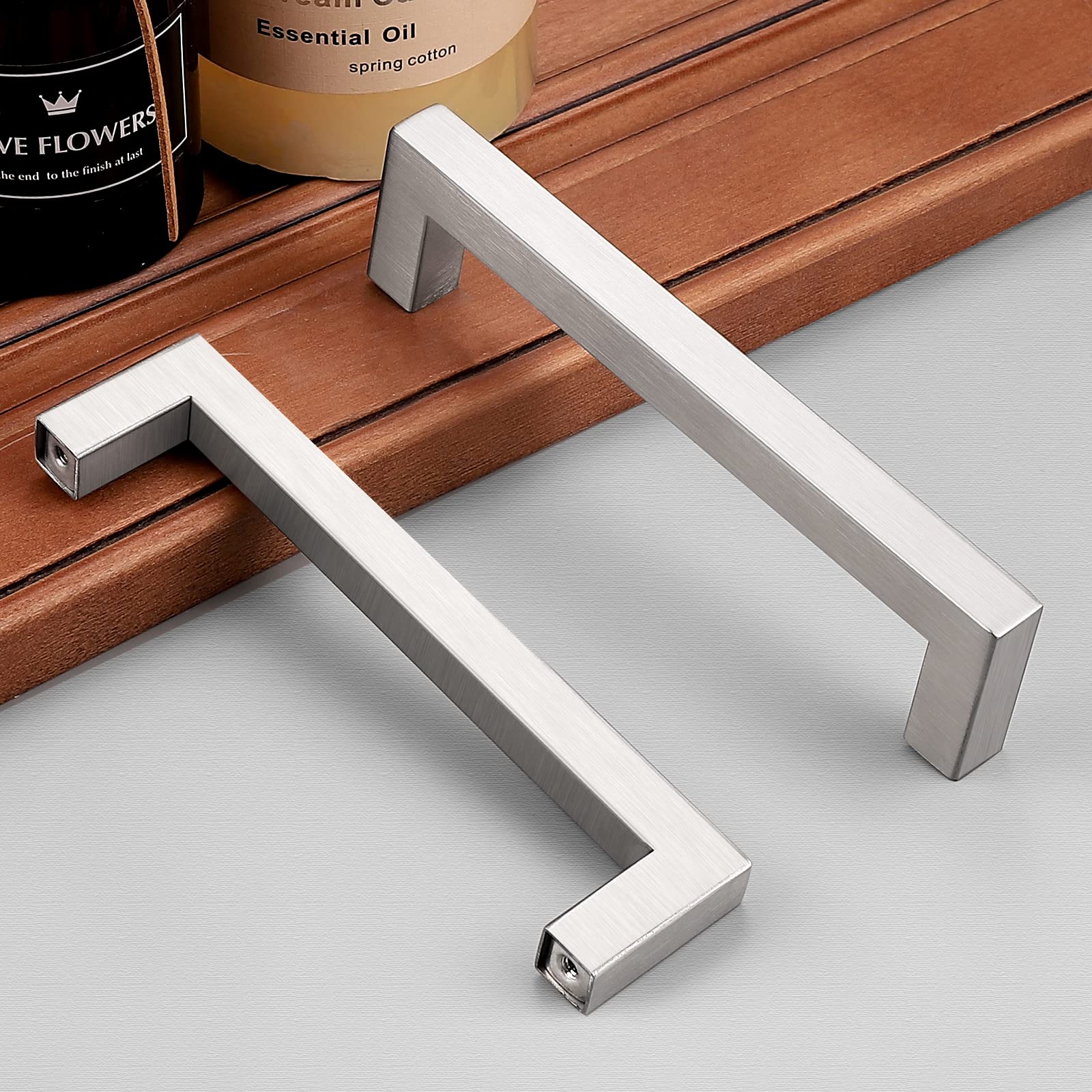 Probrico 20 Pack Square Cabinet Handles - 5 Inch Hole Centers, Stainless Steel Cupboard Bar Pulls, Brushed Nickel Drawer Pulls (5.5 Inch Total Length) - Perfect for Kitchen Cabinets, Bathroom Vanities & Furniture Drawers