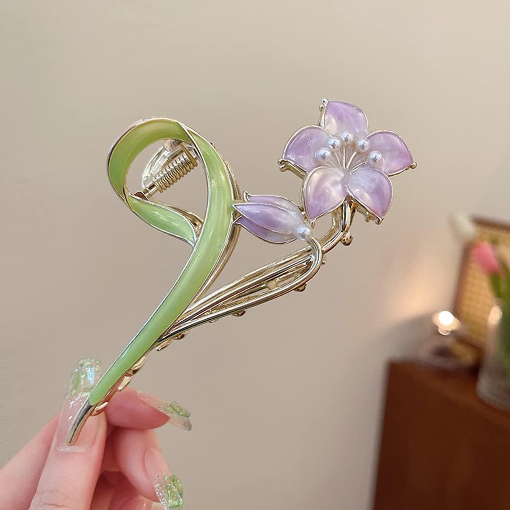HONEY ACCESSORIES Pack of 2 Large Metal Lily Flower Hair Claw Clips - Floral Hair Clips for Women & Girls (Multi-Color) - Perfect for Parties, Weddings & Everyday Styling