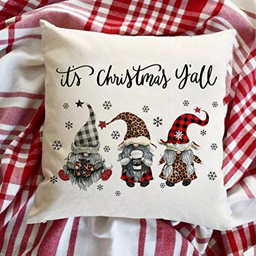Festive Buffalo Plaid Christmas Pillow Covers Set of 4 - 18x18 Inch Holiday Decor with Santa, Truck, Tree & Gnome Designs - Perfect for Living Room Sofa, Bedroom Decor and Cozy Farmhouse Christmas Style