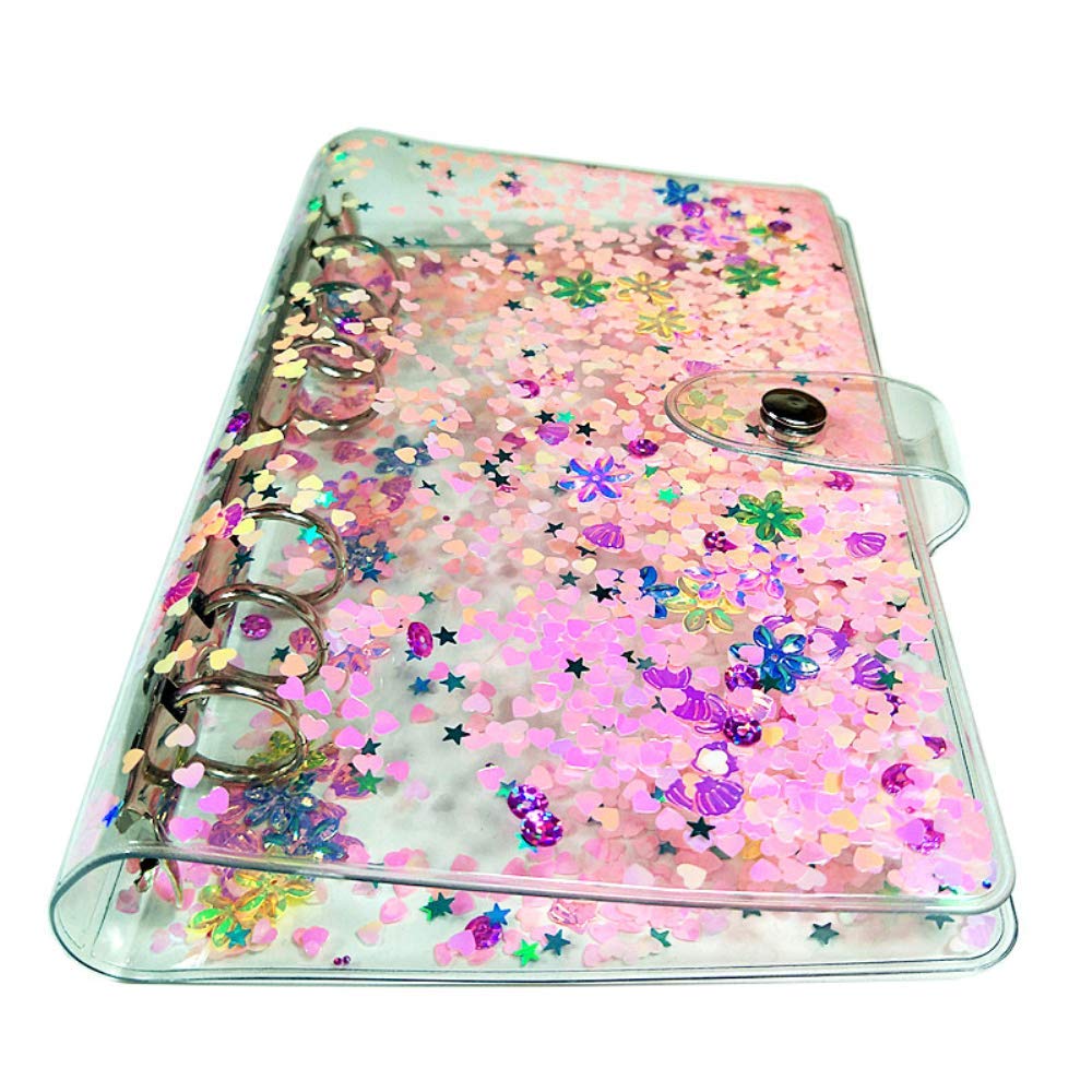 Glitter Quicksand Soft PVC A6 Binder Cover - 6 Ring Planner Protector with Snap Button Closure for Loose Leaf, School, Office & Travel Organization (Pink/Blue) | Perfect for Notebooks, Journals & Document Storage