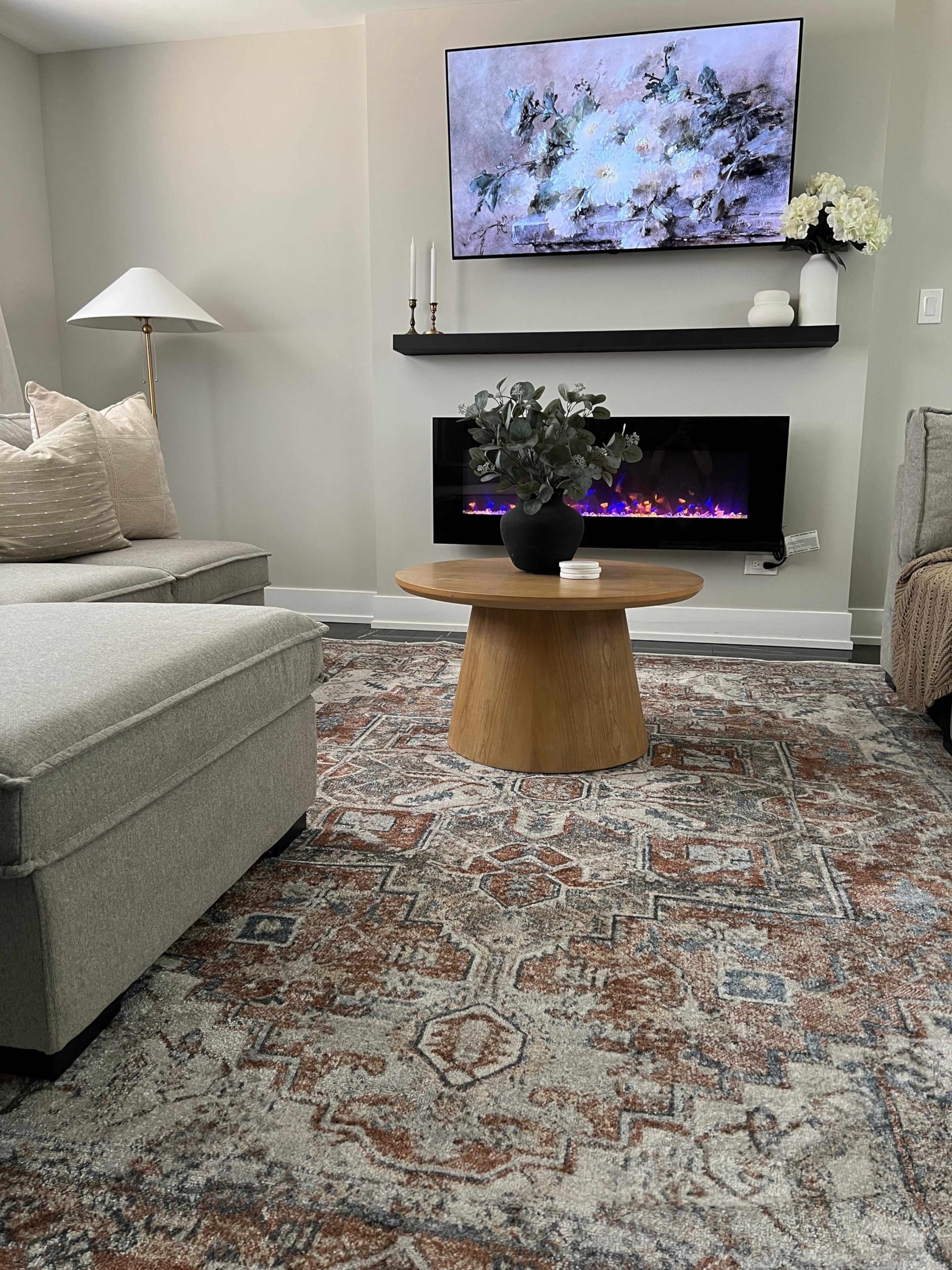 Hauteloom Hera Washable Area Rug for Living Room & Bedroom - Soft, Durable, Stain Resistant - Blue, Brown, Beige - 6'7