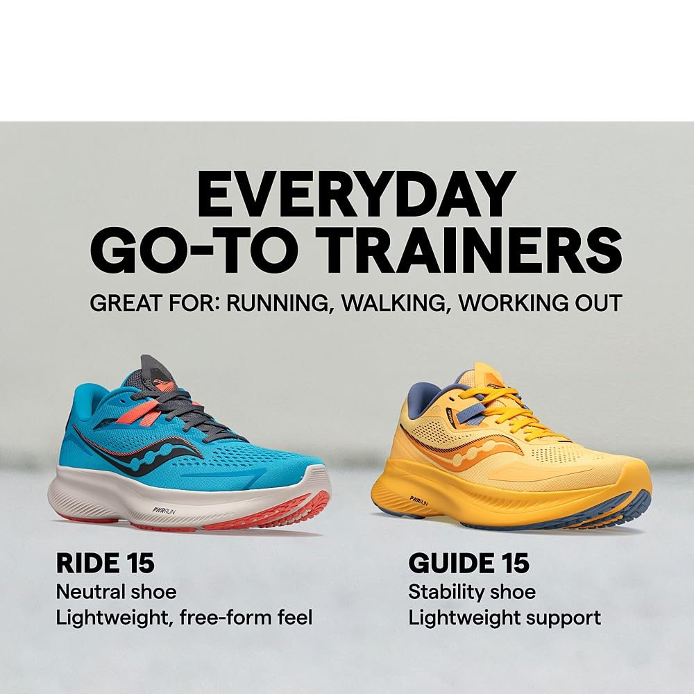 Saucony Women's Guide 15 Running Shoes - Lightweight Stability Sneakers for Road Running, Jogging & Gym Workouts - Perfect for Marathon Training & Daily Fitness