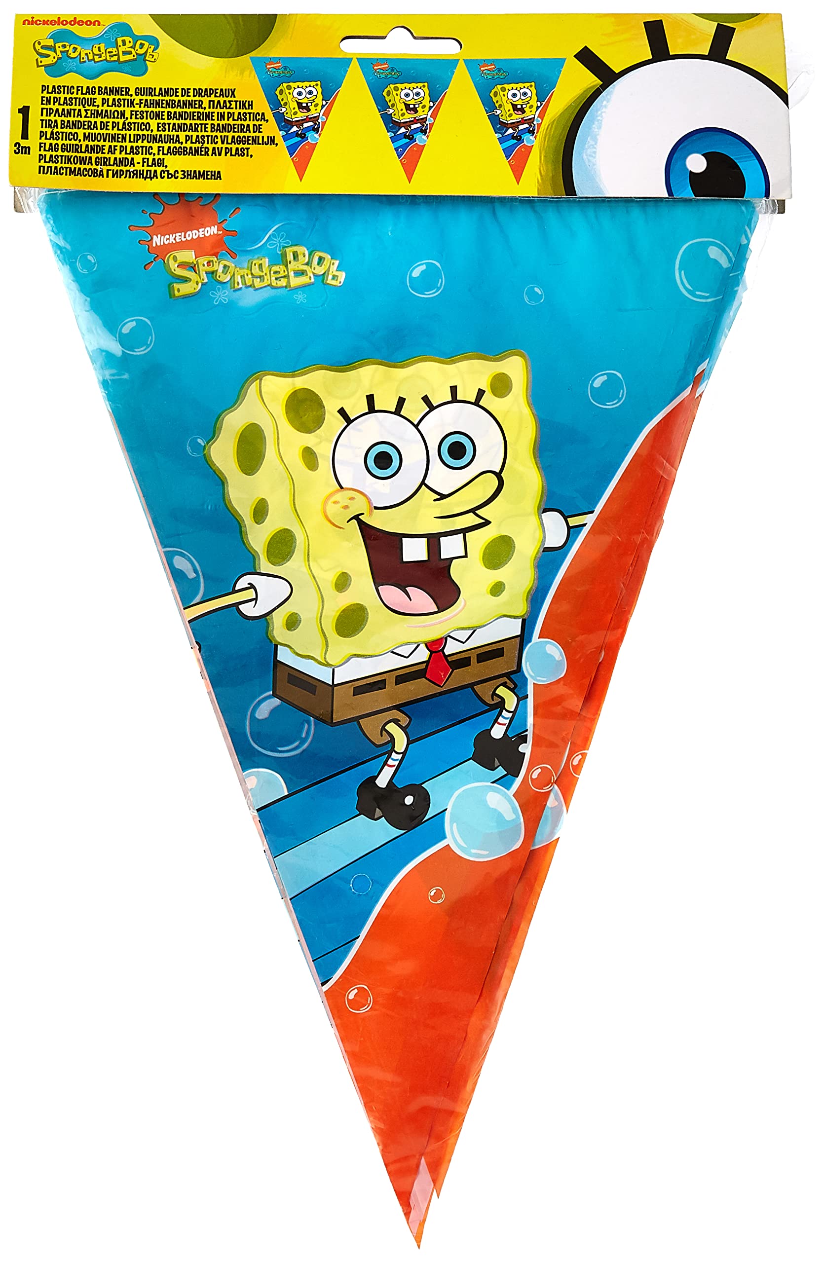 Nickelodeon Spongebob Squarepants 3m Triangular Bunting Flags - Unique Party Decorations for Birthday Celebrations & Kids Room Decor