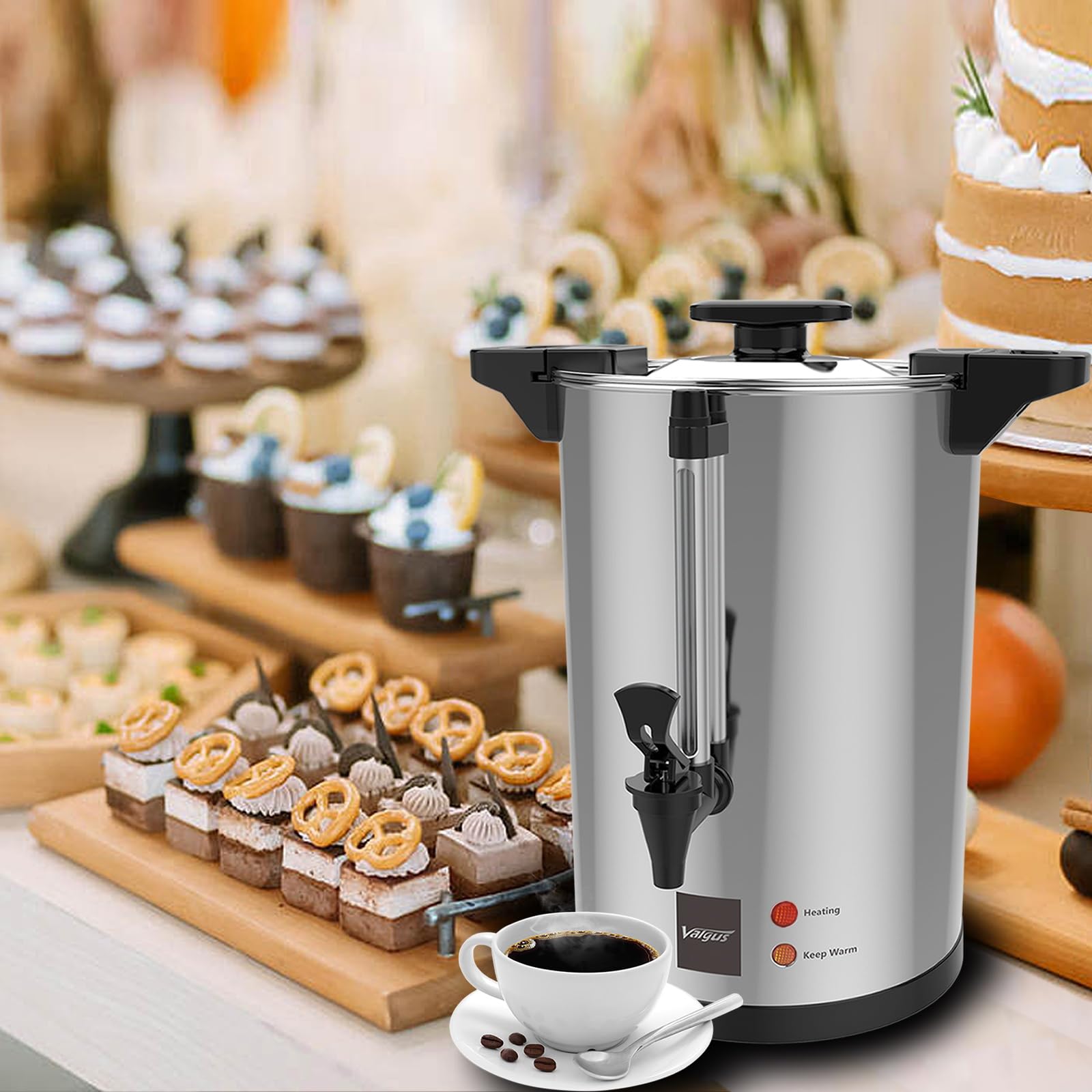 Valgus Commercial Stainless Steel Coffee Urn - 135 Cup (20L) Large Capacity Coffee Maker with Percolator & Auto Temperature Control - Perfect for Events, Parties, Weddings, Catering & Office Use