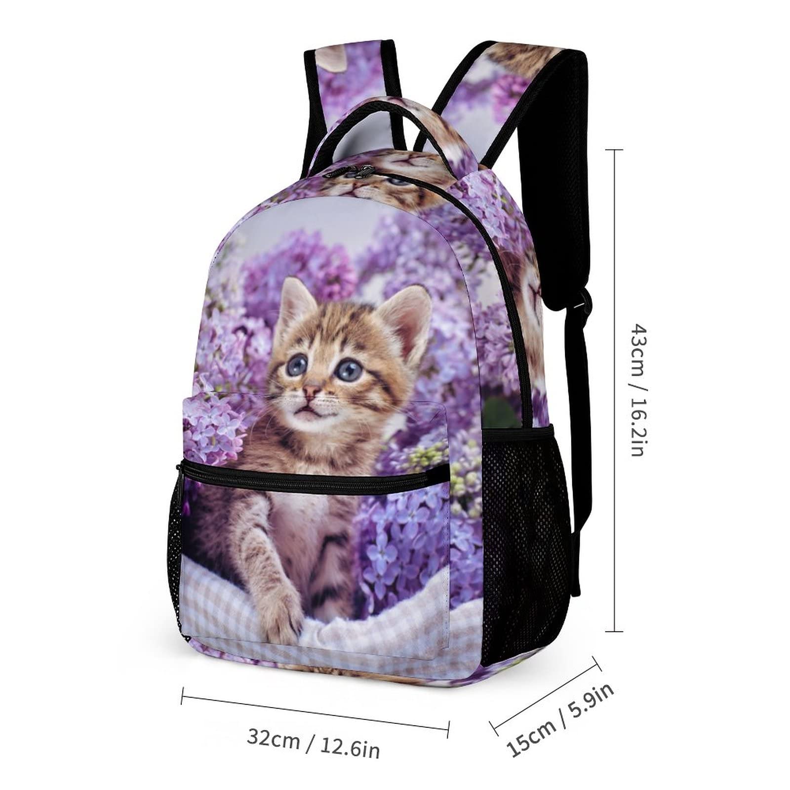 Cute Kitten Purple Flower Kids Backpack for School - Durable Bookbag for Boys & Girls - Perfect for Elementary Students, Daycare & Travel Accessories