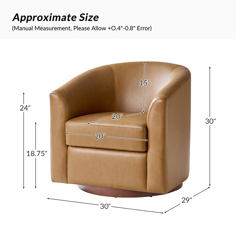 360 Degree Swivel Barrel Faux Leather Chair - Modern Accent Chair for Living Room, Office & Lounge - Comfortable PU Leather Recliner with Smooth Rotation