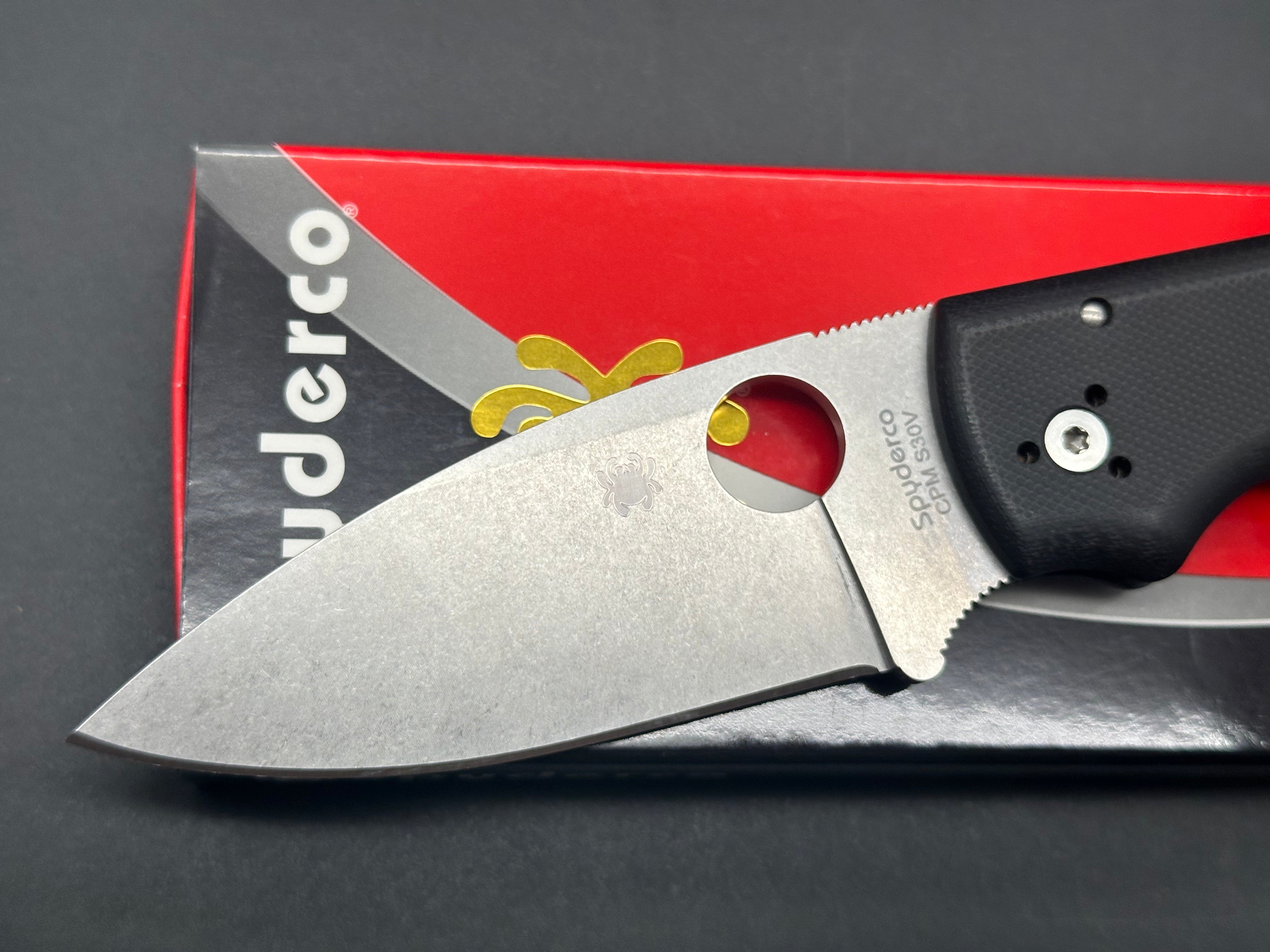 SPYDERCO SHAMAN Folding Knife - Black G-10 Handle, Stonewashed CPM S30V Steel, Plain Edge C229GP - Perfect for Camping, Hiking & Everyday Carry (EDC)