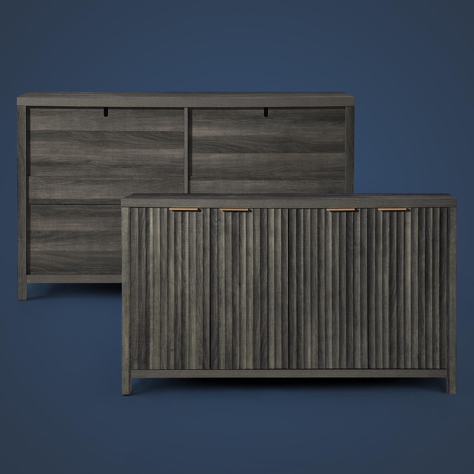 Oxford Fluted Storage Cabinet - Large Buffet Sideboard with Adjustable Shelves, Multifunctional Accent Console for Living Room, Dining Room & Entryway Storage Solution