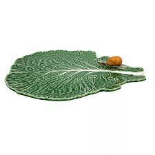 Organic Cabbage Leaf Snail Serving Platter - Eco-Friendly Appetizer Tray for Garden Parties & Farm-to-Table Dining