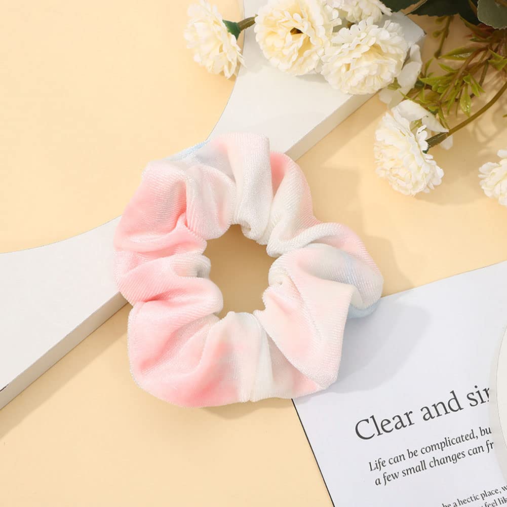 Tie Dye Velvet Hair Scrunchies for Women & Girls - Soft Elastic Hair Bands Set of 5 - Perfect for Workouts, Yoga, Office & Everyday Styling