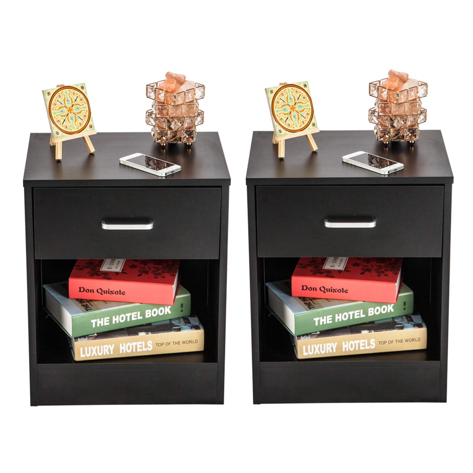 LIKOVSCI Nightstand Set of 2 - Modern Bedside Tables with Storage Drawers, End Tables for Bedroom (Black) - Perfect for Small Spaces, Guest Rooms & Apartment Decor