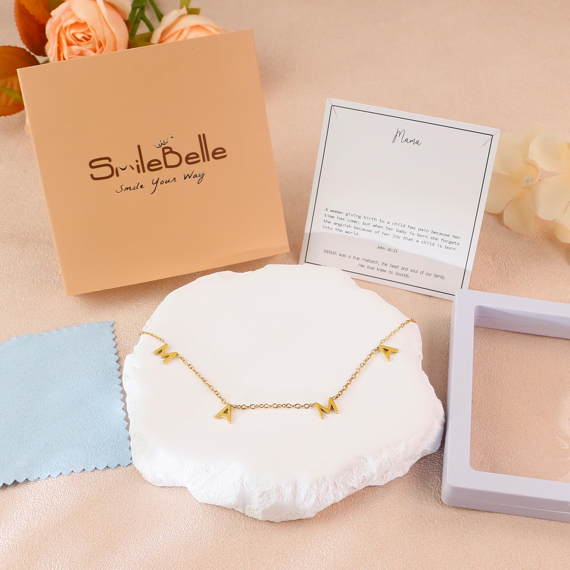 SmileBelle Mama Necklace - Elegant New Mom Gift for Pregnancy, First Time Mothers & Postpartum - Perfect as Expecting Mom Jewelry, Baby Shower Present & Mother's Day Keepsake - Ideal for Nursing, Special Occasions & Everyday Wear