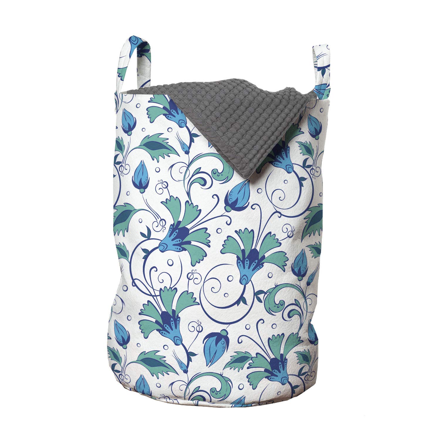 Ambesonne Floral Laundry Bag with Drawstring - Oriental Tulip & Leaf Pattern, Folkloric Swirl Design, 13
