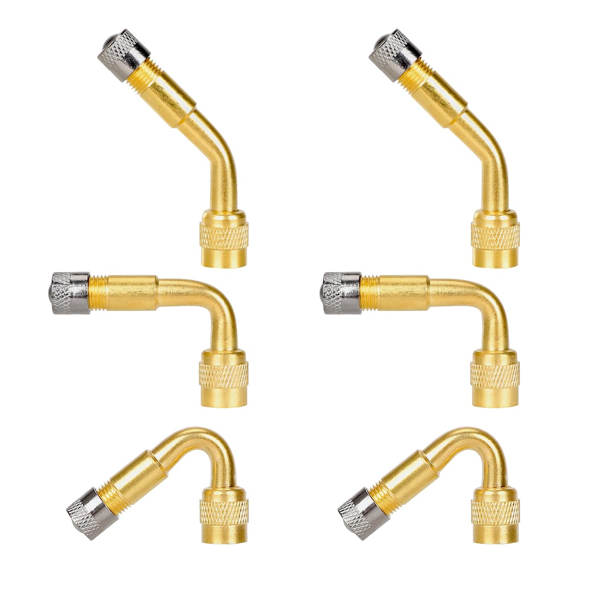 6 PCS Valve Stem Extenders - 45/90/135 Degree Angled Automotive Tire Valve Extension Adapters - Universal Fit for Car, Motorcycle & Scooter - Golden Car Accessories for Easy Tire Inflation & Maintenance