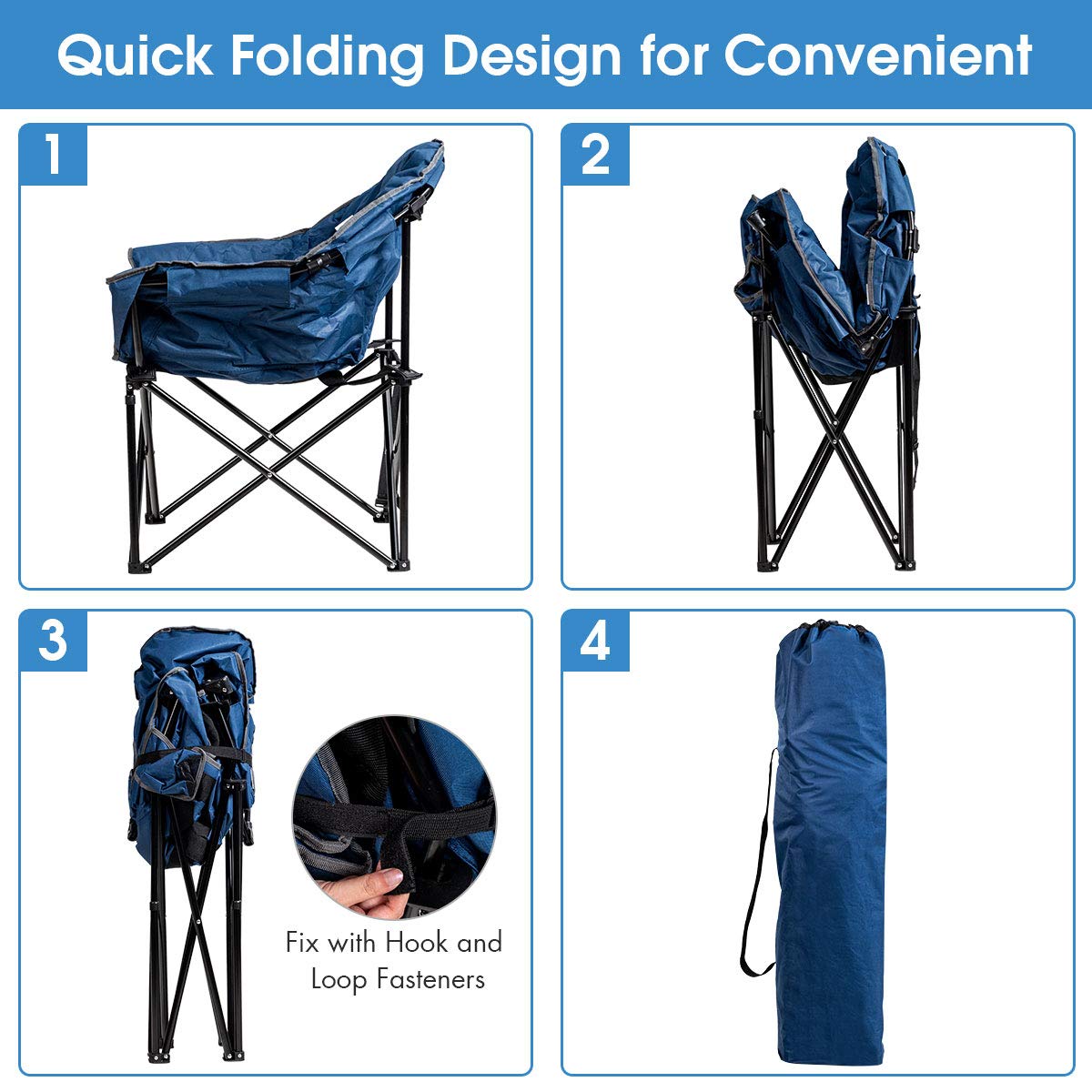 Giantex Set of 2 Portable Camping Chairs - Moon Saucer Folding Chairs with Soft Padded Seat, Cup Holder & Carry Bag for Outdoor, Beach, Picnic, Backyard (Navy Blue) - Perfect for Camping, Tailgating, and Relaxing in Your Garden