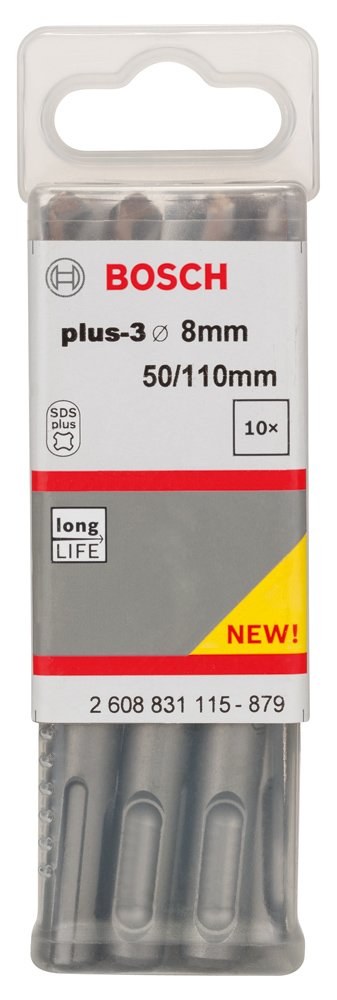 Bosch Professional SDS Plus-3 Hammer Drill Bit for Concrete - 8 x 50 x 110 mm - Heavy Duty Masonry Drill Bit for Hammer Drills - Perfect for Concrete Walls, Brick, and Stone Drilling
