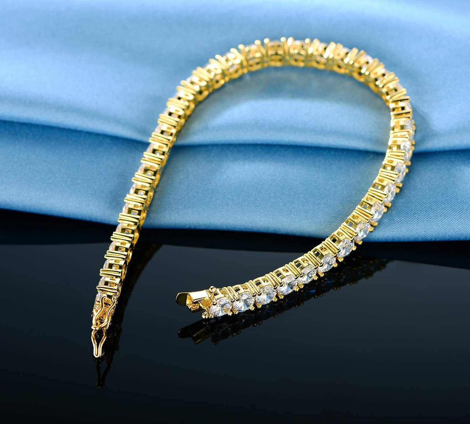 Gemsme 18K Yellow Gold Plated Cubic Zirconia Tennis Bracelet for Men & Women - 4.0mm Round CZ Stones, Adjustable 6-9 Inch - Perfect for Weddings, Anniversaries & Formal Events