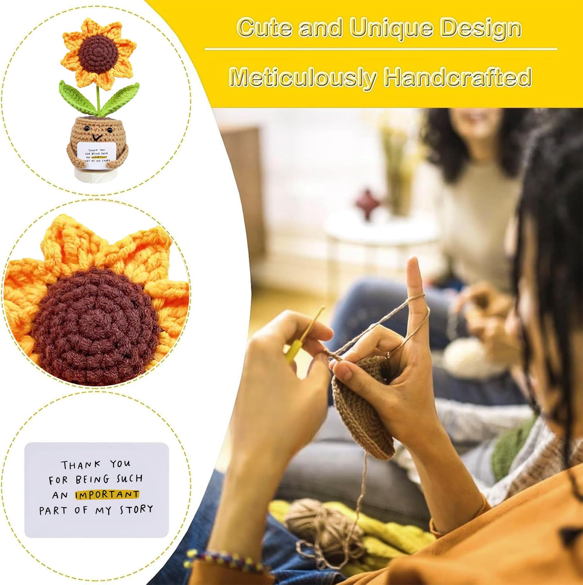 Gossby Handmade Sunflower Crochet Doll with Card - Gift for Coworker, Friend, Teacher - Perfect for Christmas & Birthdays