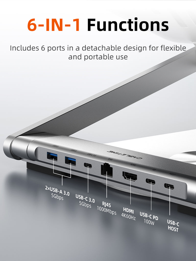 6-in-1 Adjustable USB C Laptop Docking Station Stand for MacBook Pro/Dell/HP/Surface/Lenovo - Perfect for Home Office & Workspace Setup