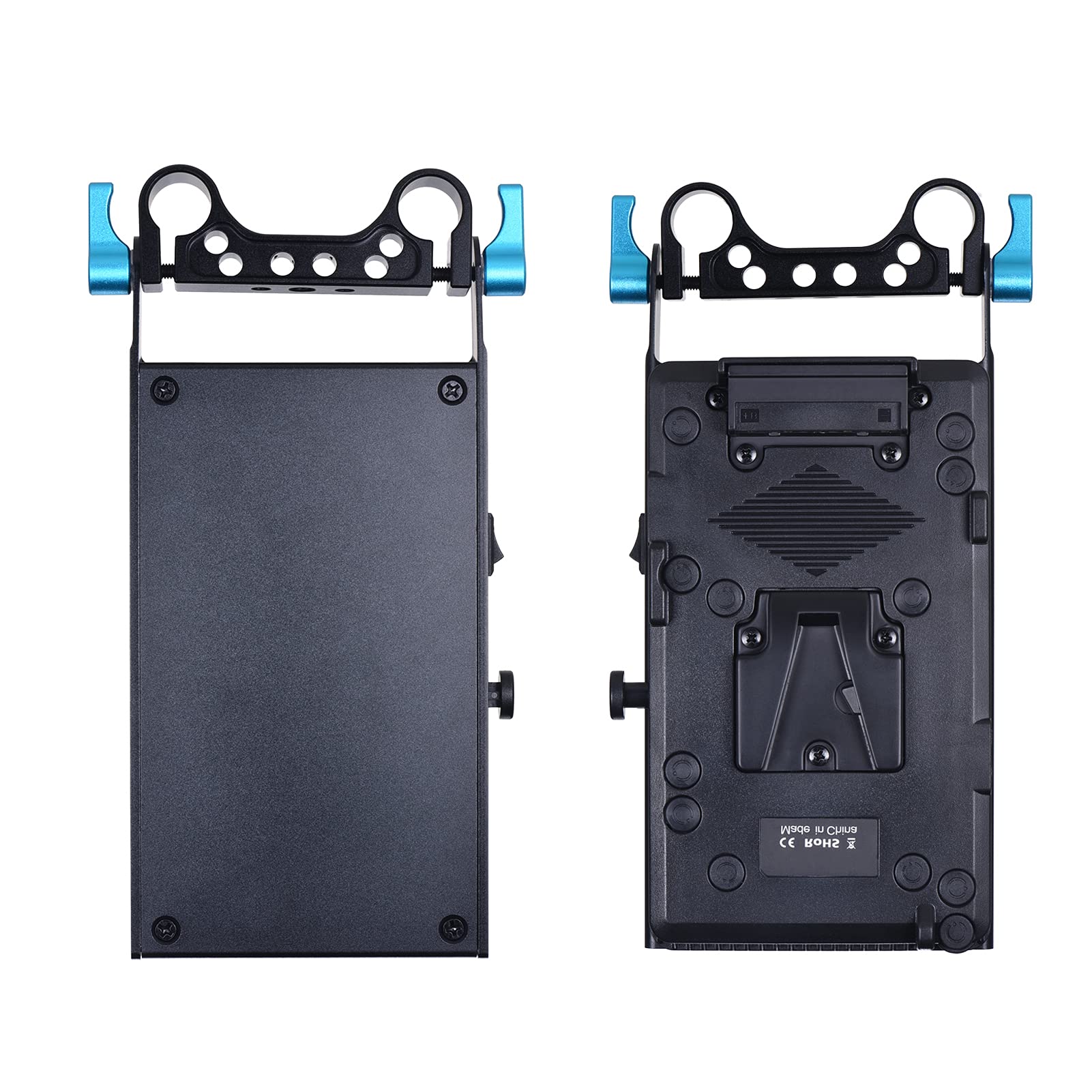 Andoer V Mount V-Lock Battery Plate Adapter with 15mm Dual Hole Rod Clamp - NP-FW50 Dummy Battery Converter for Sony A7 Series, BMPCC, BMCC & Cameras - Power Your Monitor, Audio Recorder & Film Equipment