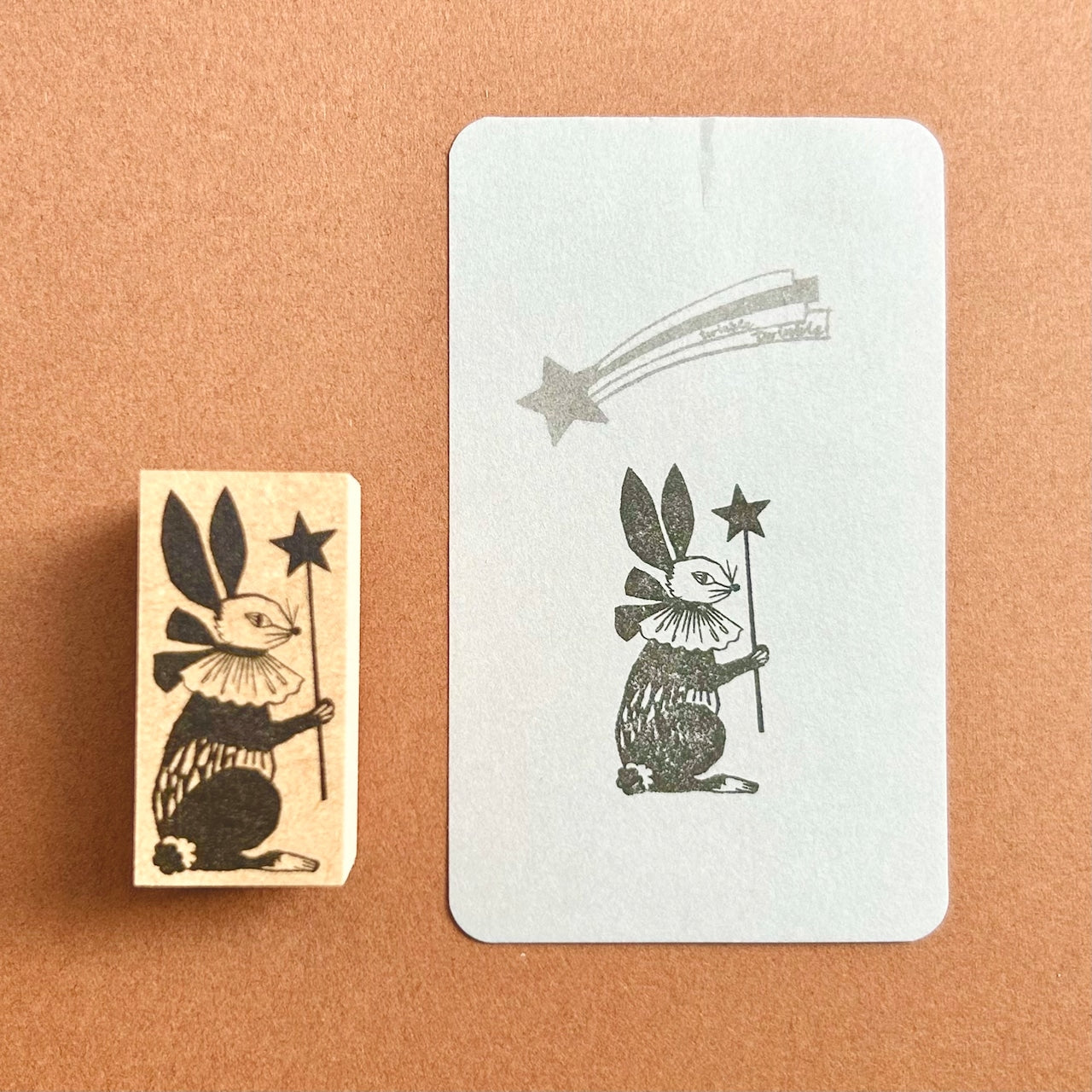 Kinotorico Wooden Rubber Stamp - Rabbit with Star Magic Wand for DIY Crafts, Scrapbooking & Card Making | Handmade Stamps for Creative Projects