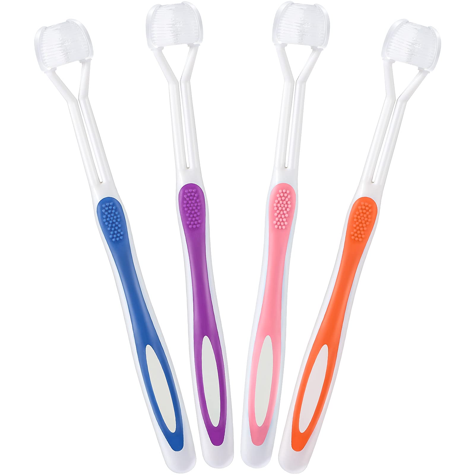 Boao 4-Pack 3-Sided Toothbrush for Kids - Autism Sensory Toothbrush with Soft Bristles for Gentle Teeth & Gum Care - Travel-Friendly Design (Pink, Blue, Orange, Purple) - Perfect for Daily Oral Hygiene & Special Needs Children