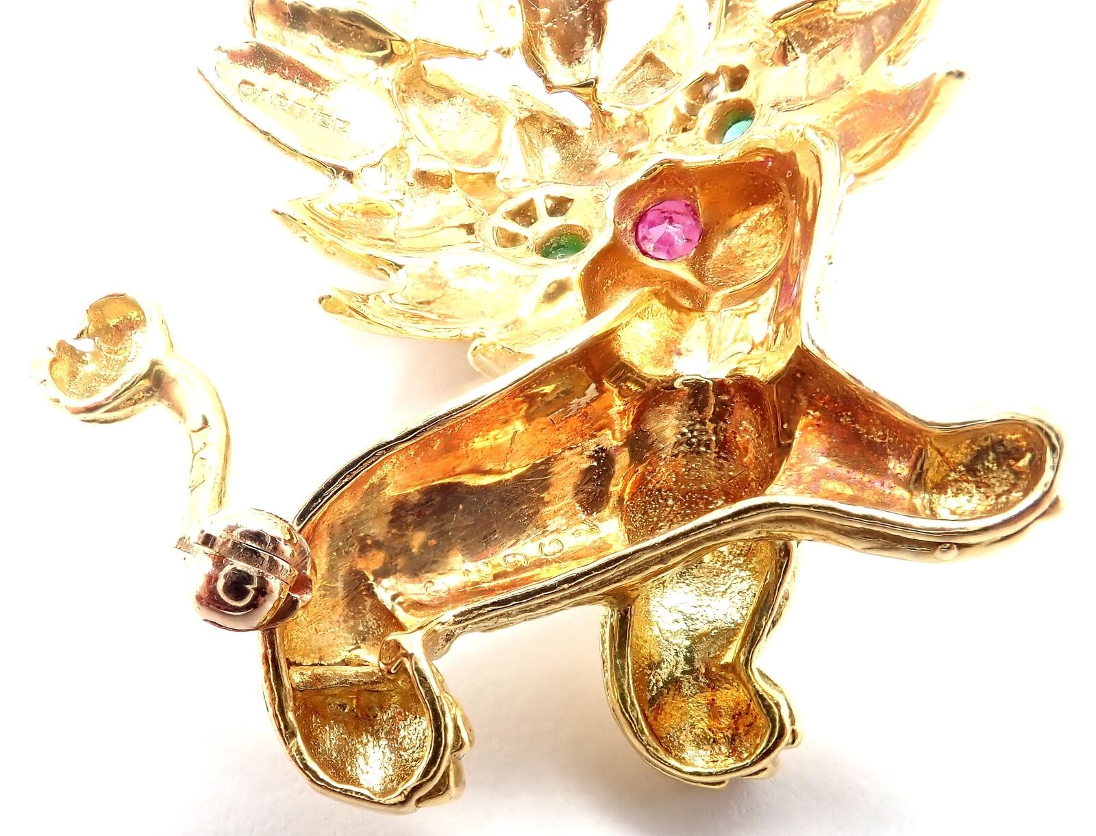 Authentic Cartier Whimsical Dragon Lion 18k Yellow Gold Diamond Ruby Brooch Pin - Luxury Vintage Jewelry for Collectors & Special Occasions