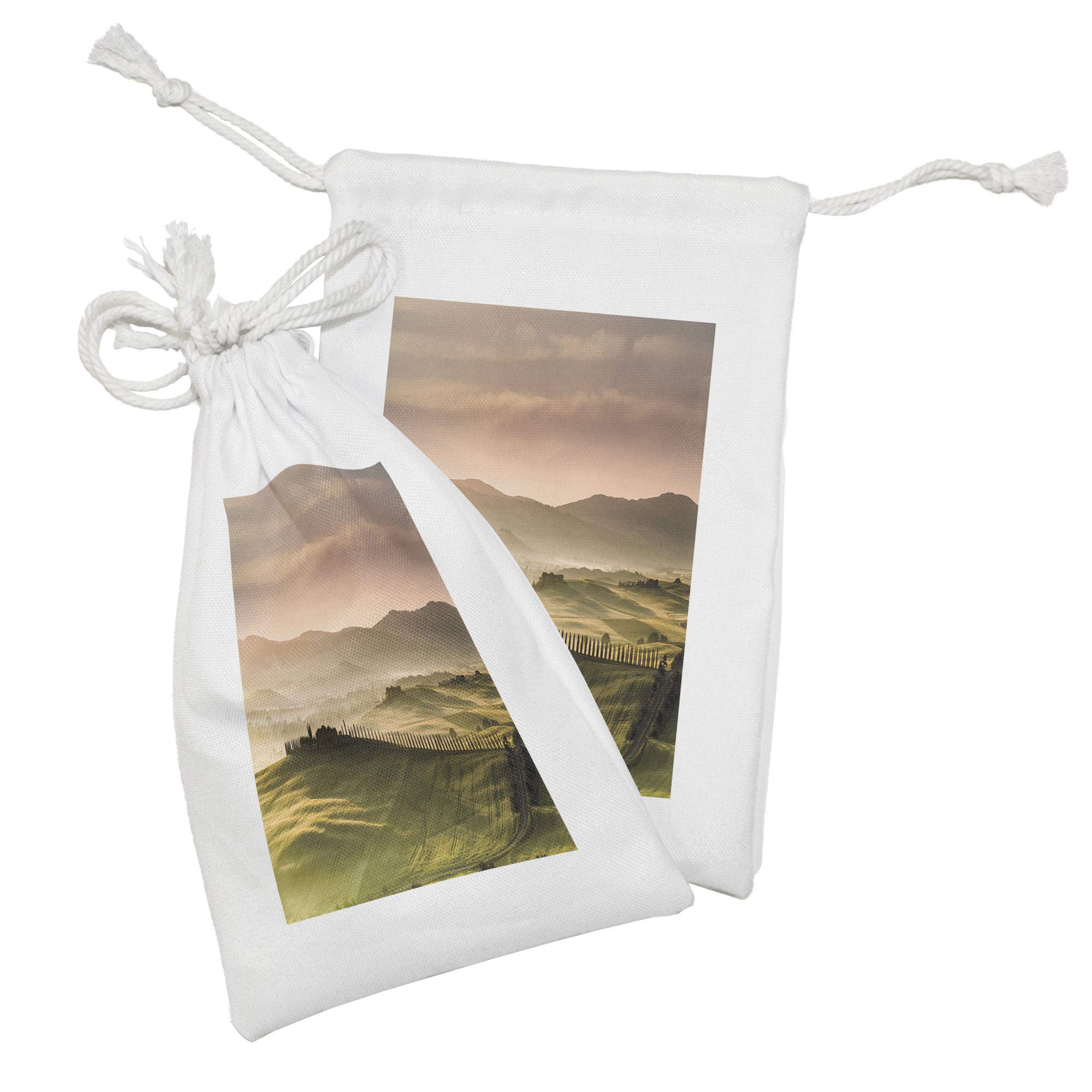 Ambesonne Italian Fabric Pouch Set of 2 - Countryside Landscape Drawstring Bags for Toiletries, Travel Essentials & Party Favors | 9