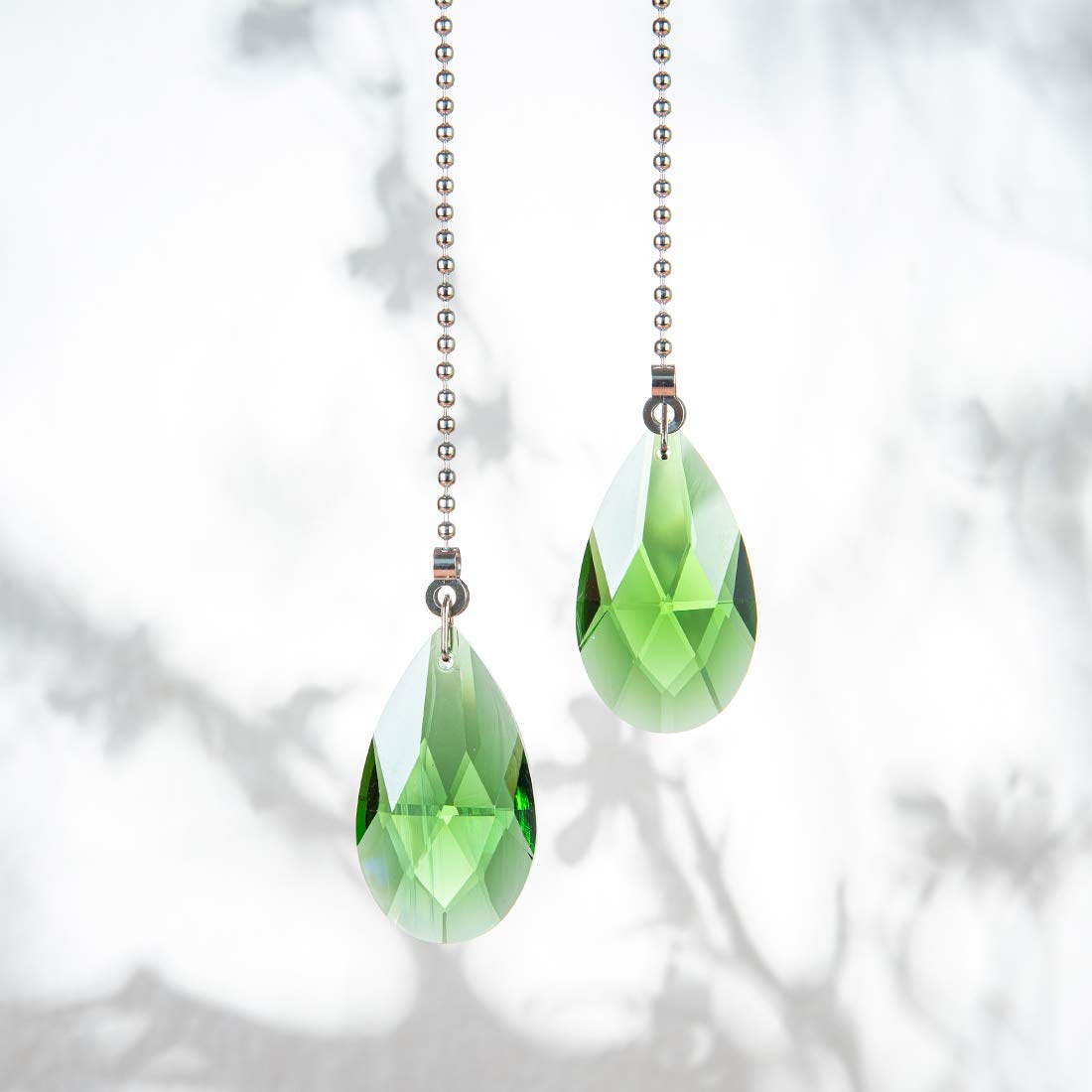 2 Pack Green Crystal Ceiling Fan Pull Chains - Decorative Light Switch Replacement for Ceiling Fans, Lamps & Chandeliers - Elegant Home Decor Upgrade for Living Room, Bedroom & Porch Lighting