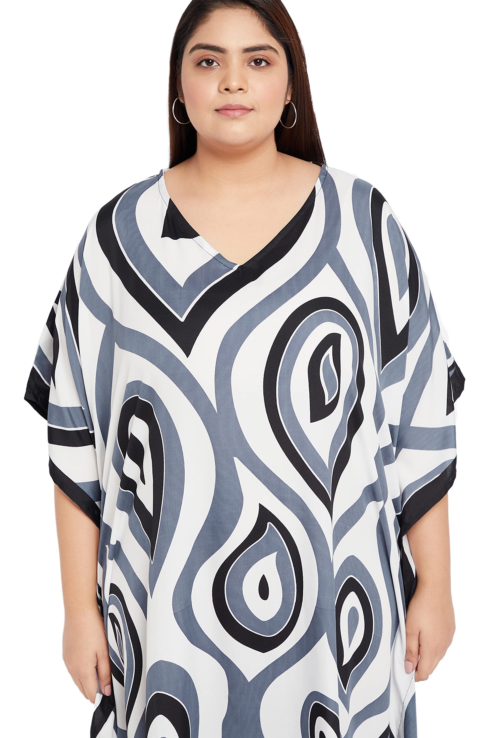 **Plus Size Women's Kaftan Dress with Kimono Sleeves - Flowy Casual Maxi Dress for Beach Cover Up, Summer Vacation, Pool Party & Boho Fashion**