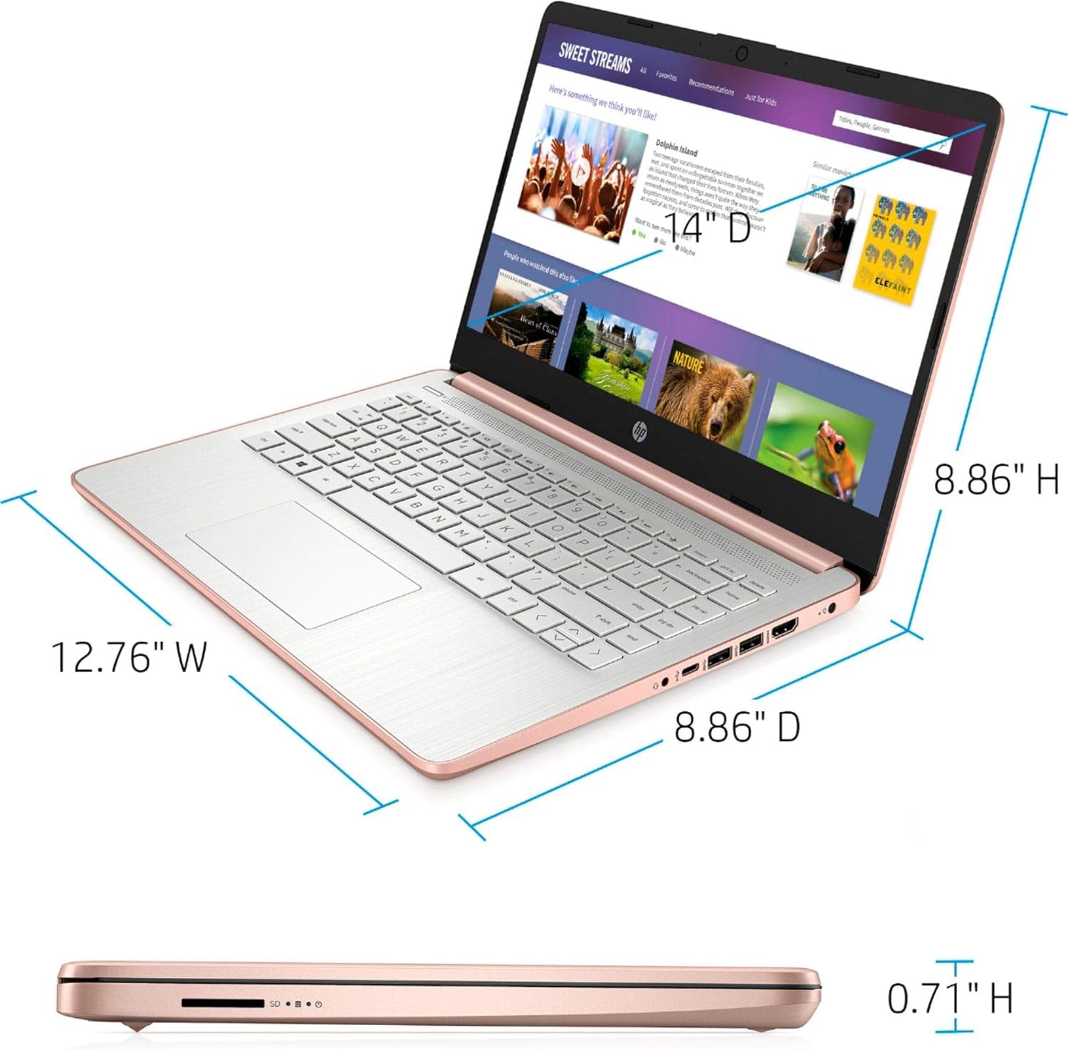 HP Premium 14-inch HD Thin & Light Laptop - Intel Quad-Core, 32GB RAM, 320GB SSD, Long Battery Life, Webcam, Bluetooth, Wi-Fi, Windows 11 + 1 Year Microsoft 365 (Rose Gold) | Perfect for Business, Travel & Remote Work