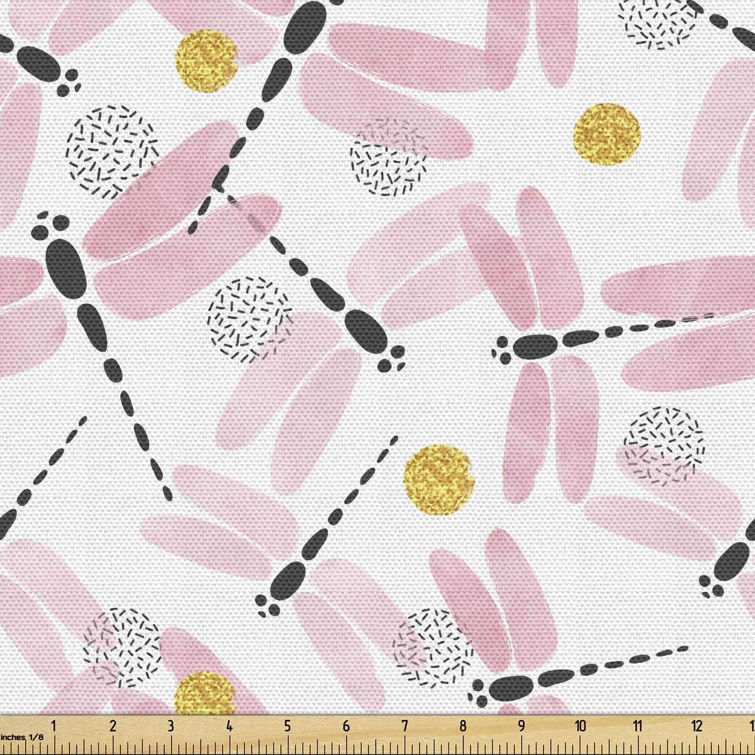 Ambesonne Dragonfly Fabric by The Yard - Pastel Art Vector Spring Insects Design on Plain Background, Decorative Upholstery Fabric for Sofa, Curtains & Home Decor (10 Yards, Rose Dark Yellow Grey) | Perfect for DIY Crafts, Pillow Covers & Wall Hangings