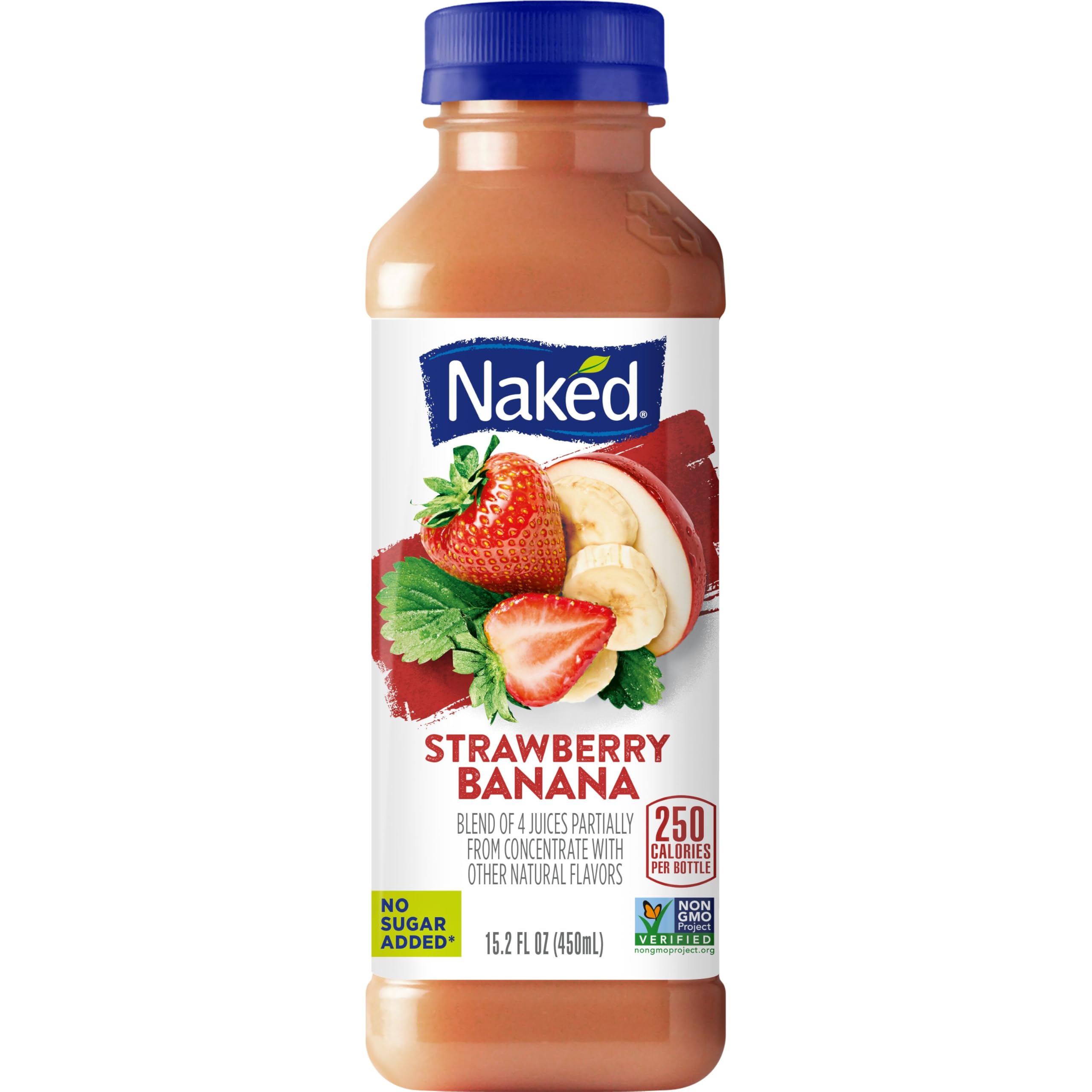 Naked Juice Strawberry Banana 100% Fruit Smoothie Blend - 15.2 fl oz | Healthy Breakfast Drink, Post-Workout Recovery & On-the-Go Snack