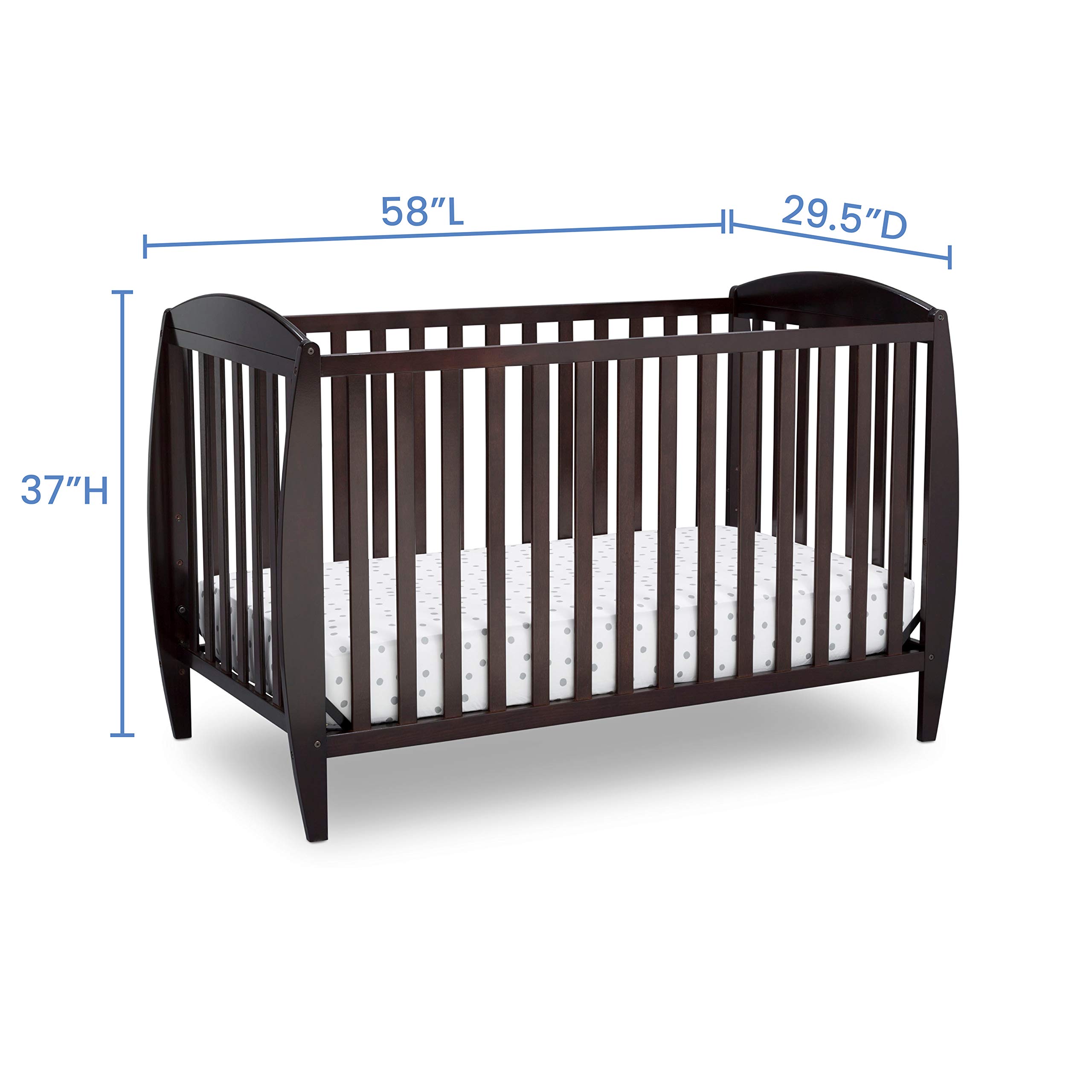 Delta Children Taylor 4-in-1 Convertible Baby Crib - Easy to Assemble, Sustainable New Zealand Pine Wood, JPMA Certified, Dark Chocolate Finish - Perfect for Nursery, Bedroom & Growing Toddlers