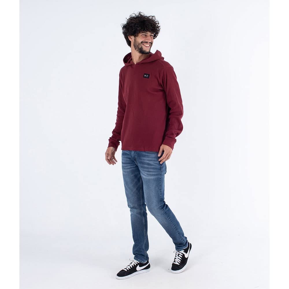Hurley Men's Waffle Hoodie - Soft Fleece-Lined Pullover Sweatshirt for Casual Wear & Outdoor Activities