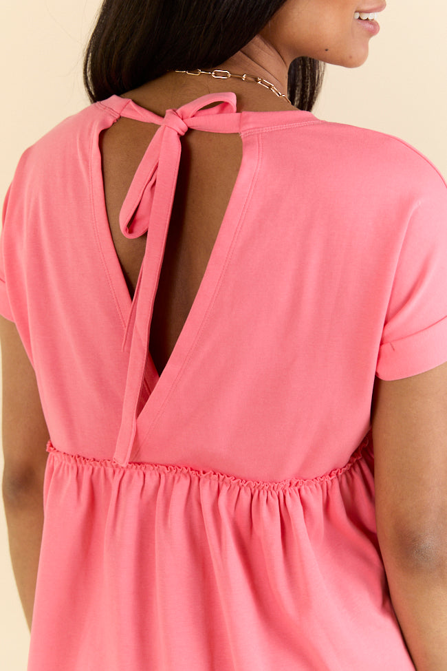 Coral Tie Back Peplum Knit Top for Women - Comfortable Stretchy Casual Blouse for Spring Summer Outfits | Perfect for Dates, Office Wear & Weekend Brunch