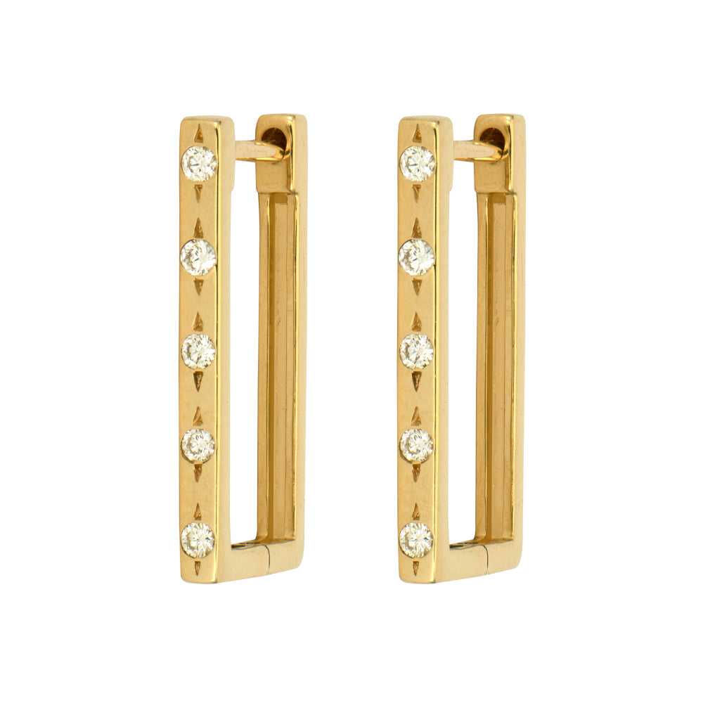14K Gold Diamond Flush Set Rectangular Hoop Earrings for Women - Elegant Everyday Jewelry & Perfect Gift for Birthdays, Anniversaries