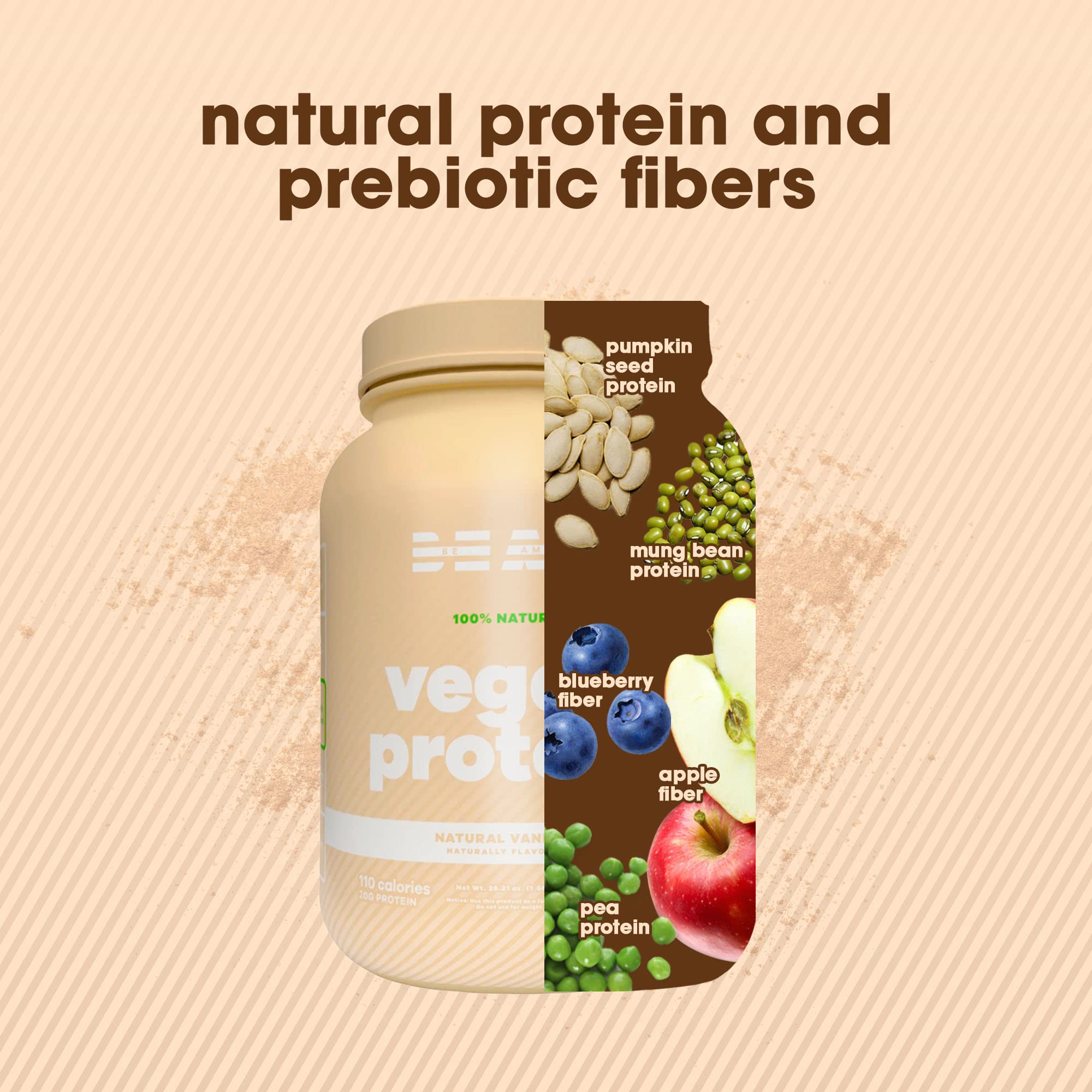 Be Amazing Vegan Protein Powder - 20g Plant-Based Protein with Prebiotics Fibers | Sugar-Free, Gluten-Free, Low Carb, Non-Dairy Shake Mix | Natural Vanilla Flavor, 25 Servings | Perfect for Post-Workout Recovery & Healthy Smoothies