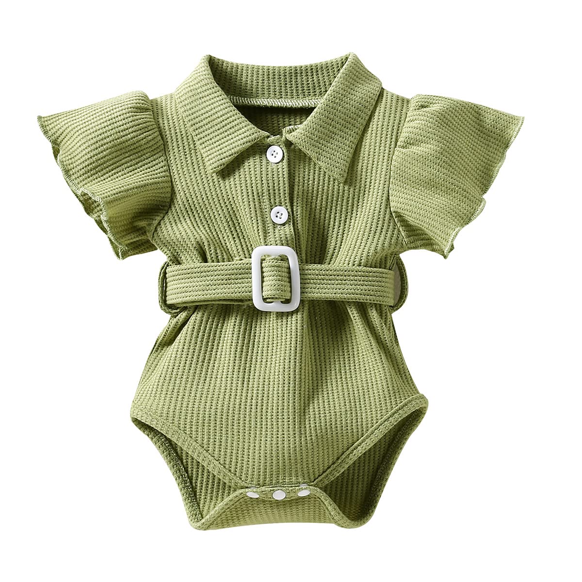 Newborn Baby Girl Romper - Waffle Knit Short Sleeve Onesie with Turn Down Collar | Cute Infant Outfit for Daily Wear, Photo Shoots & Special Occasions