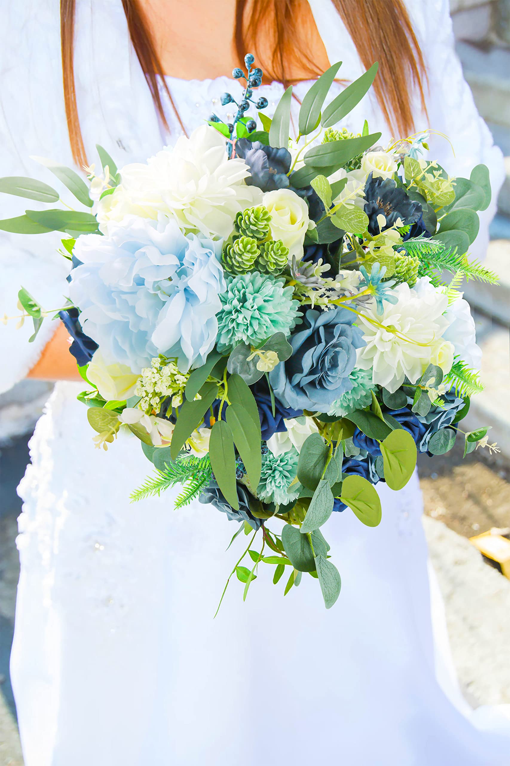 Dusty Blue Artificial Flowers - Rose & Daisy Fake Flowers with Stem for DIY Wedding Arch, Bouquets, Bridal Shower, Baby Shower, Party Decor, Home Decorations - Perfect for Centerpieces, Wall Decor, and Wedding Backdrops