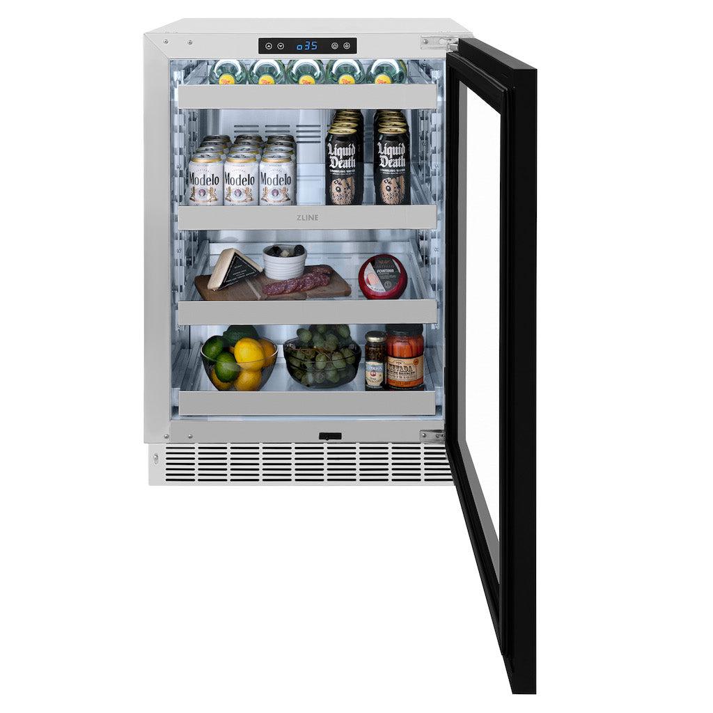 ZLINE Autograph Edition 24 Inch Built-In Beverage Refrigerator - Touchstone 151 Can Capacity, Panel Ready Glass Door with Champagne Bronze Handle (RBSPOZ 24 CB) - Perfect for Home Bar, Kitchen, or Office Drink Storage