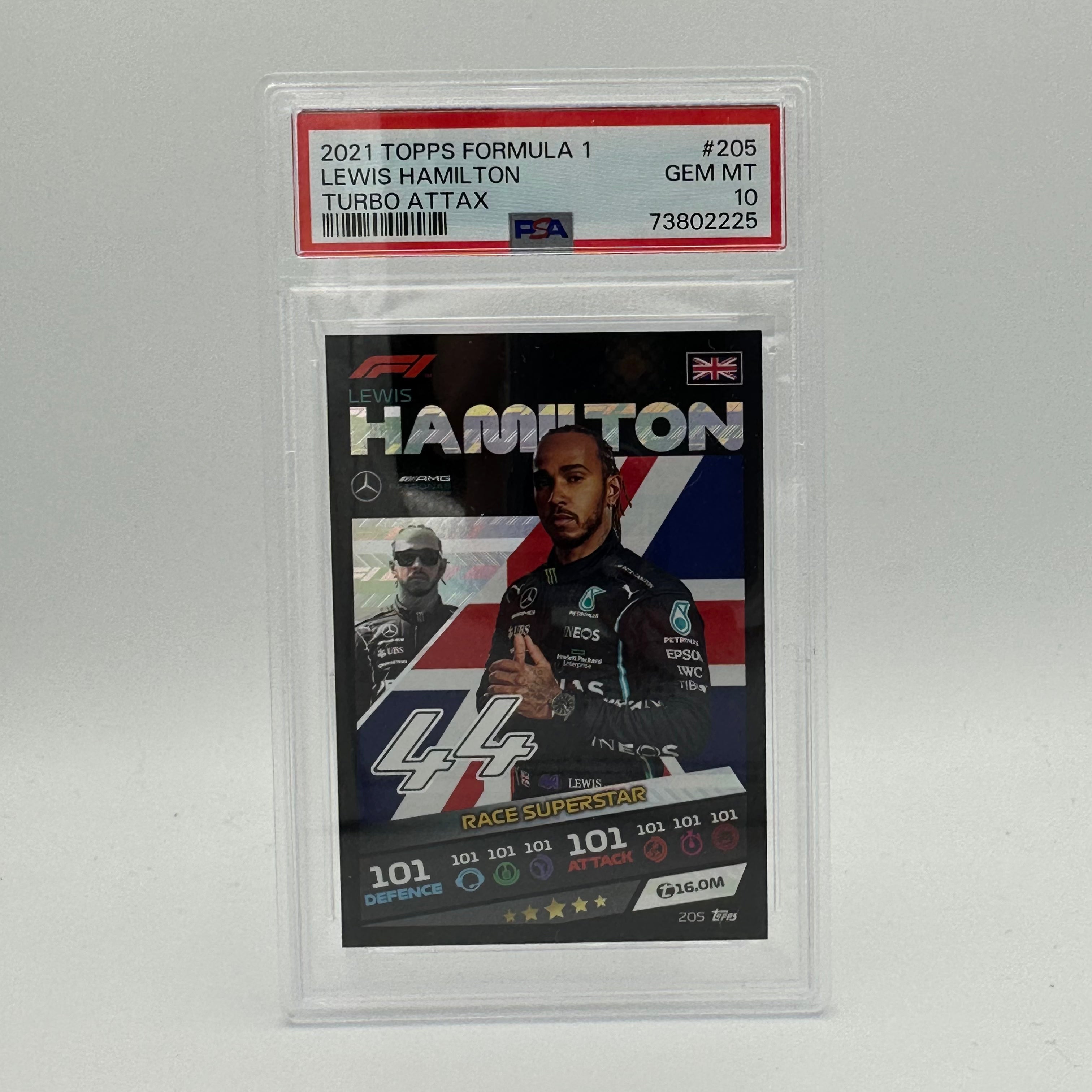 PSA 10 Graded Lewis Hamilton #205 F1 Racing Card - Perfect for Collectors, Investors & Motorsport Fans | Display, Trade or Gift
