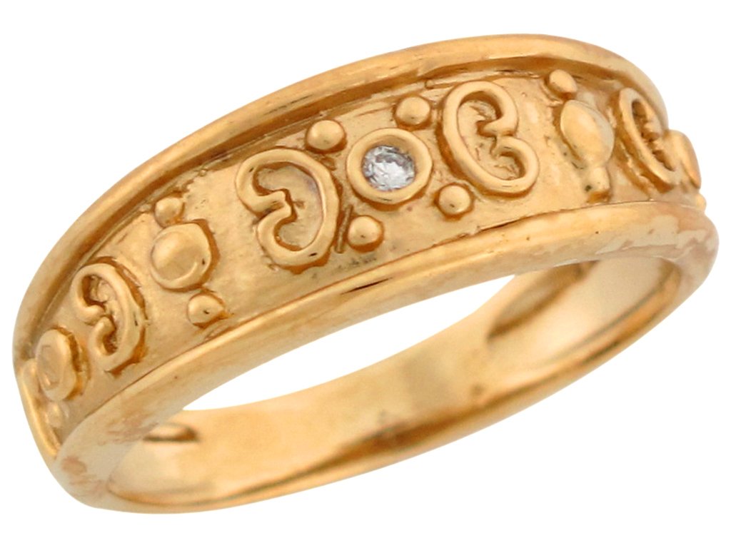 14K Yellow Gold Round Cut White Diamond Etruscan Style Ladies Ring - Vintage Jewelry for Women, Elegant Gift for Anniversary, Wedding, or Special Occasions