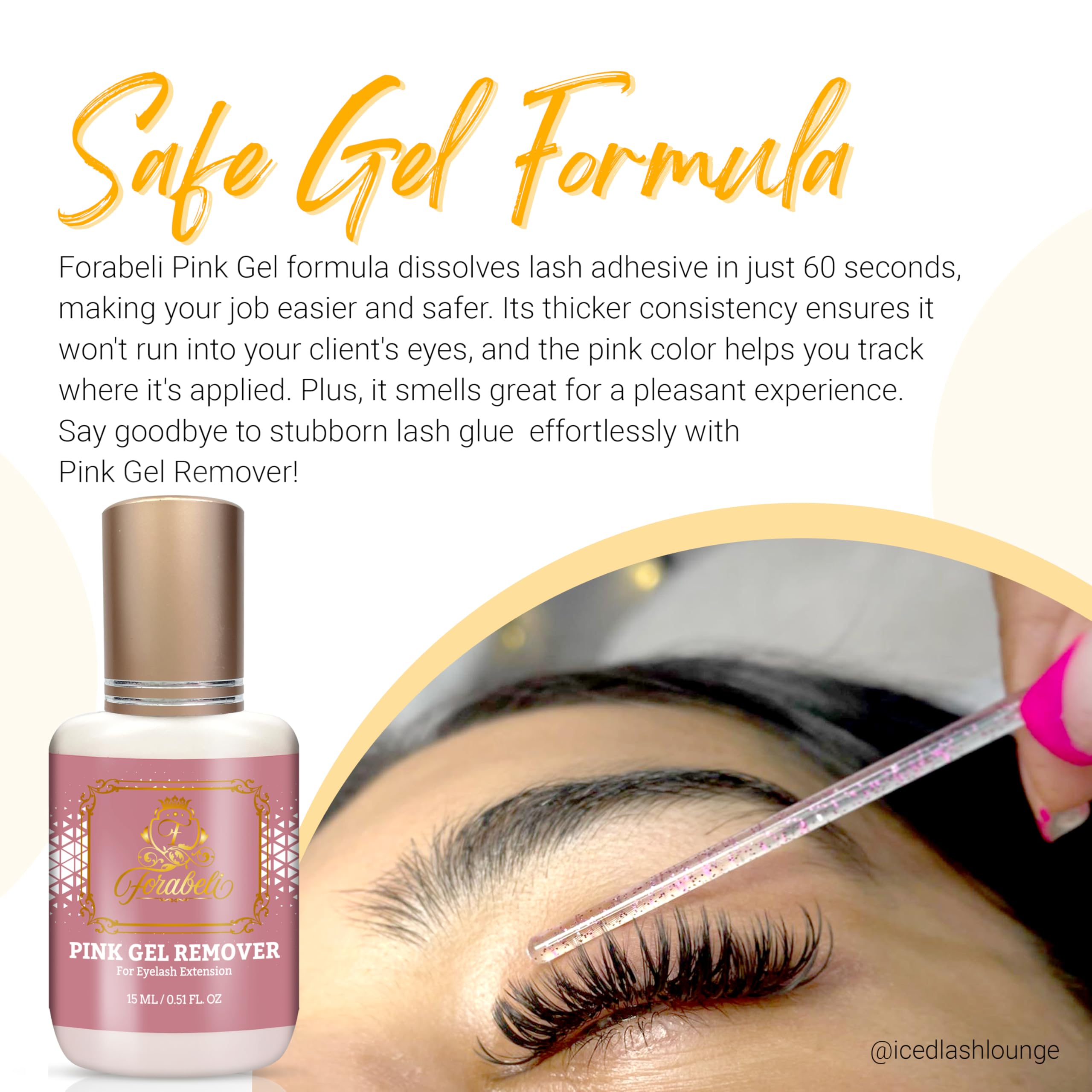 Forabeli Pink Eyelash Extension Remover Gel - 15ml, Safe & Gentle Formula for Easy Lash Removal | Professional & DIY Use | Perfect for Salons, Home Care & Travel